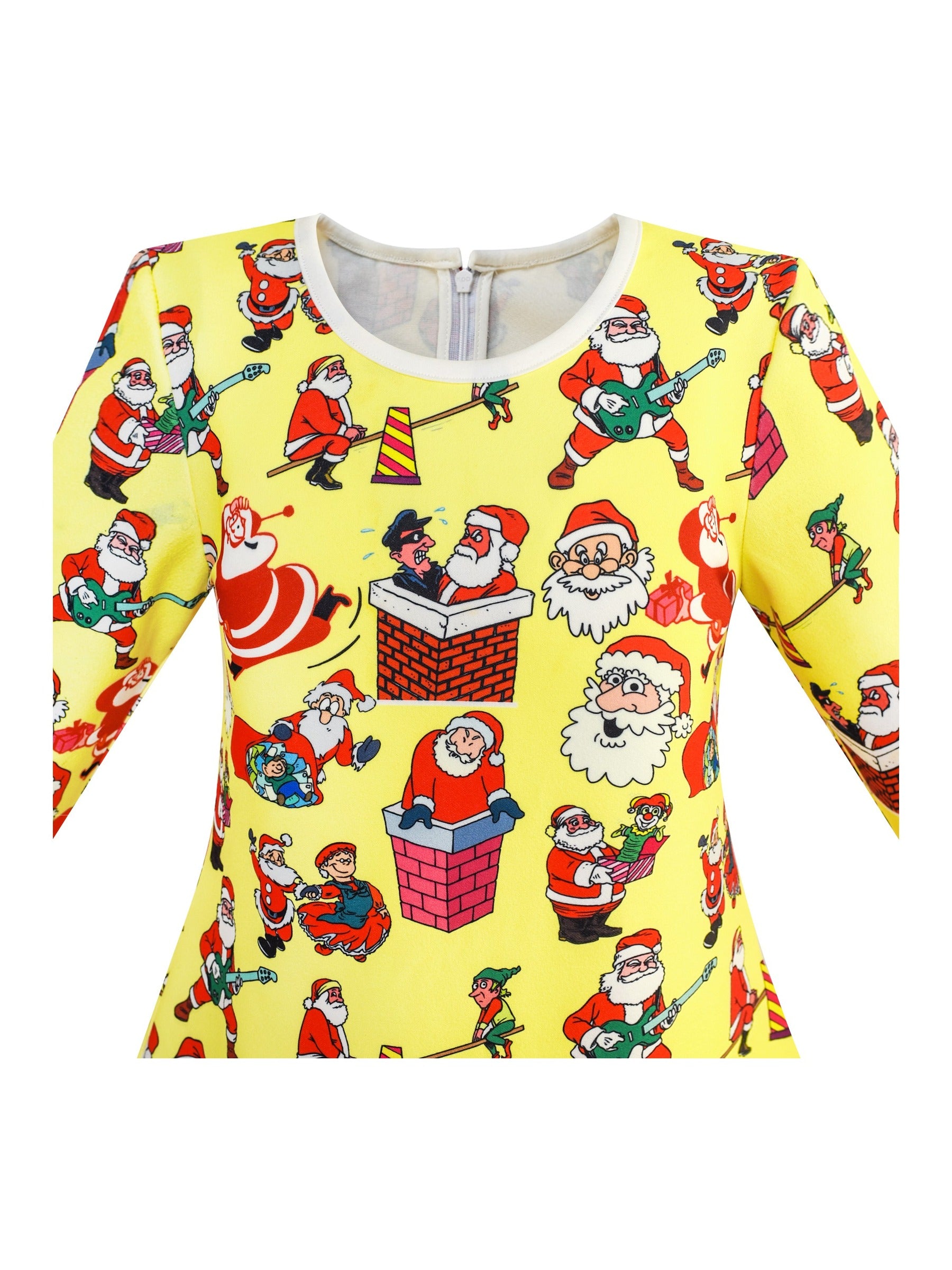Girls Dress Christmas Santa Xmas Tree Jingle Bell Yellow