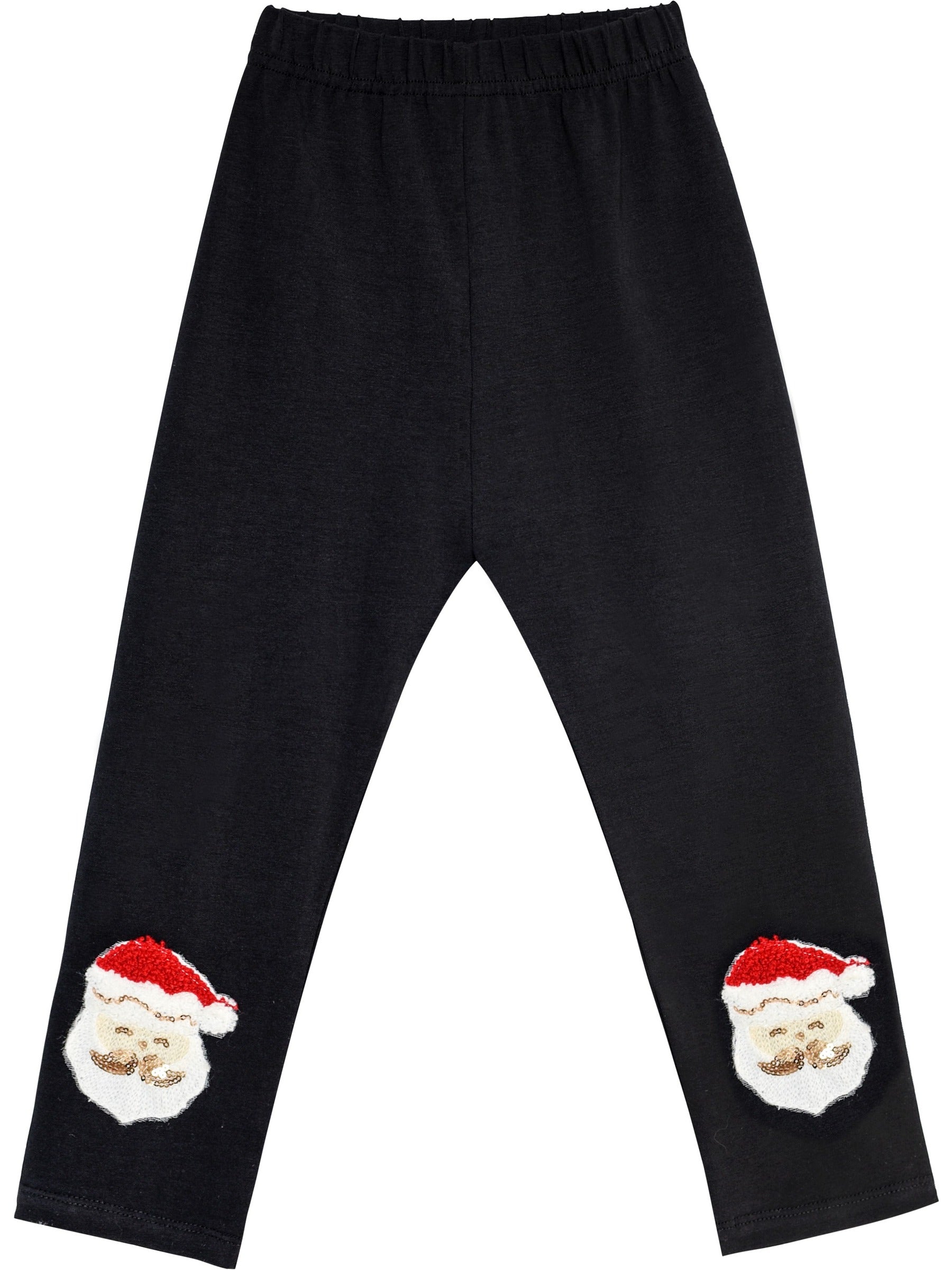 Girls Pants Leggings Black Christmas Santa Embroidered Black