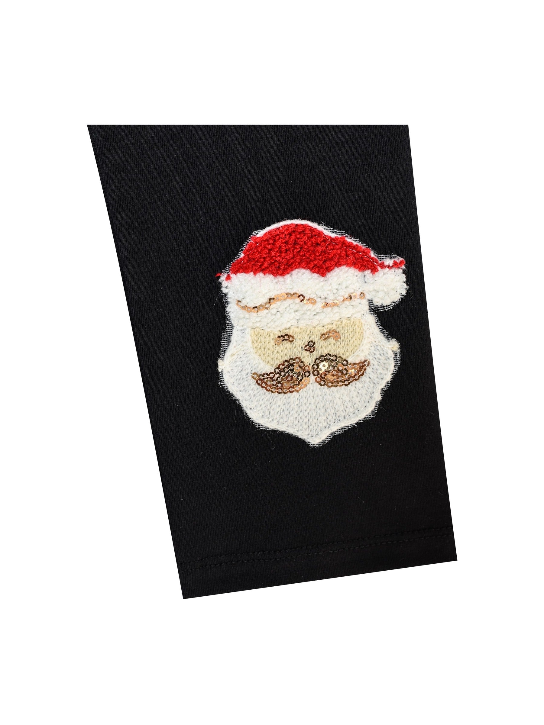 Girls Pants Leggings Black Christmas Santa Embroidered Black