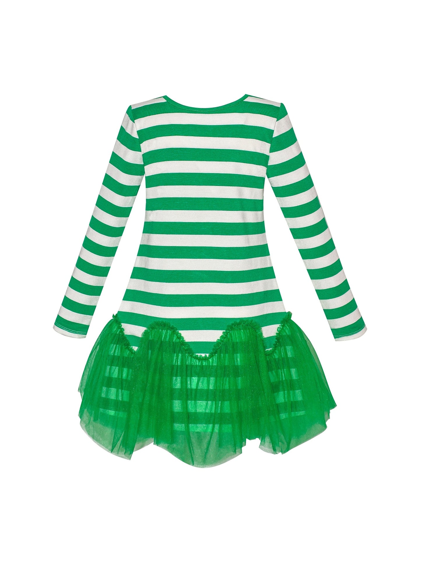 Girls Dress Long Sleeve Cotton Cartoon Sequins Pink Striped Dress Green