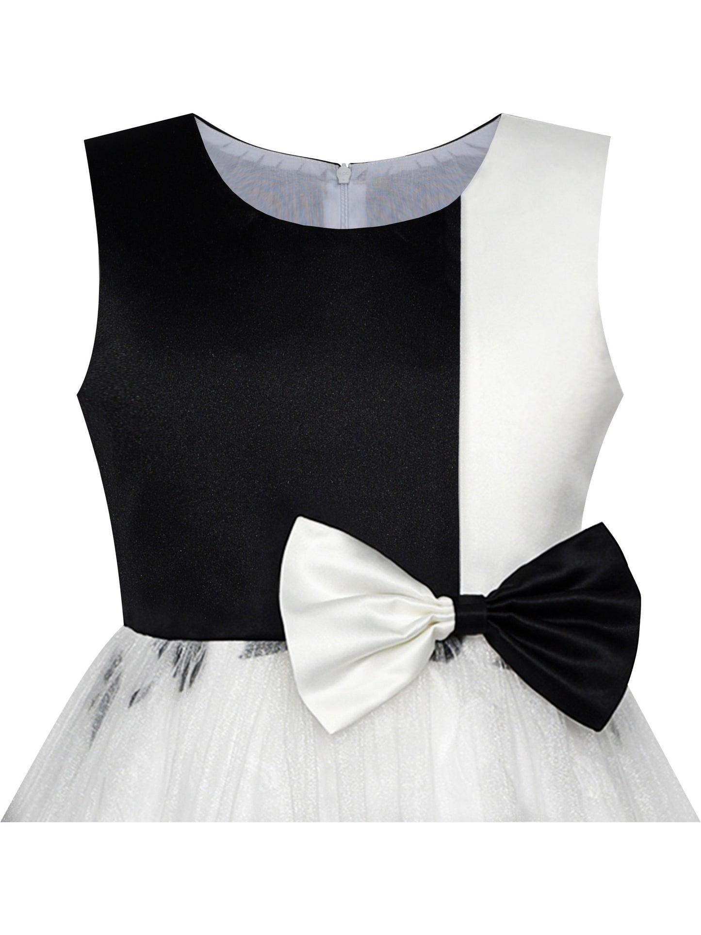 Girls Dress Sleeveless Lace Tulle Wave Pattern Black White Black