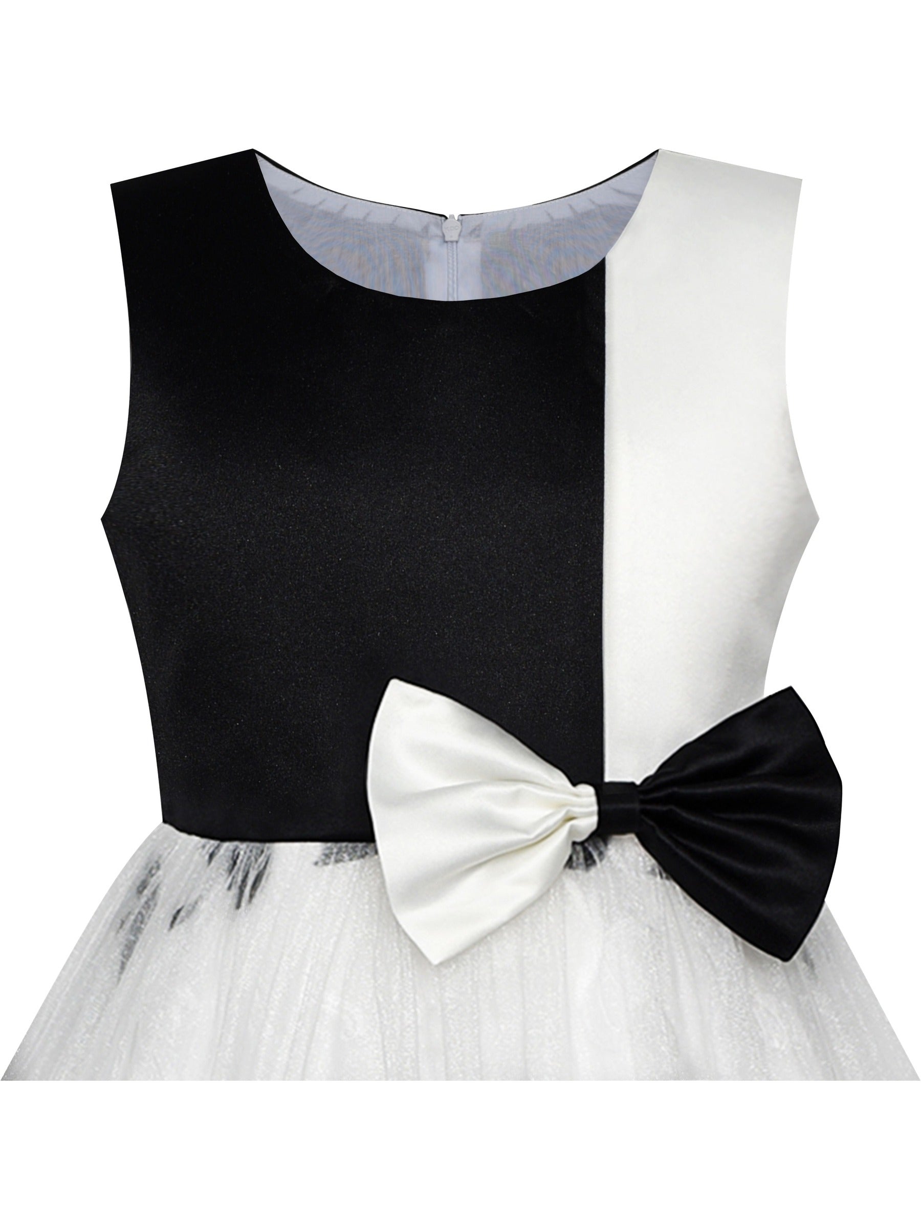 Girls Dress Sleeveless Lace Tulle Wave Pattern Black White Black