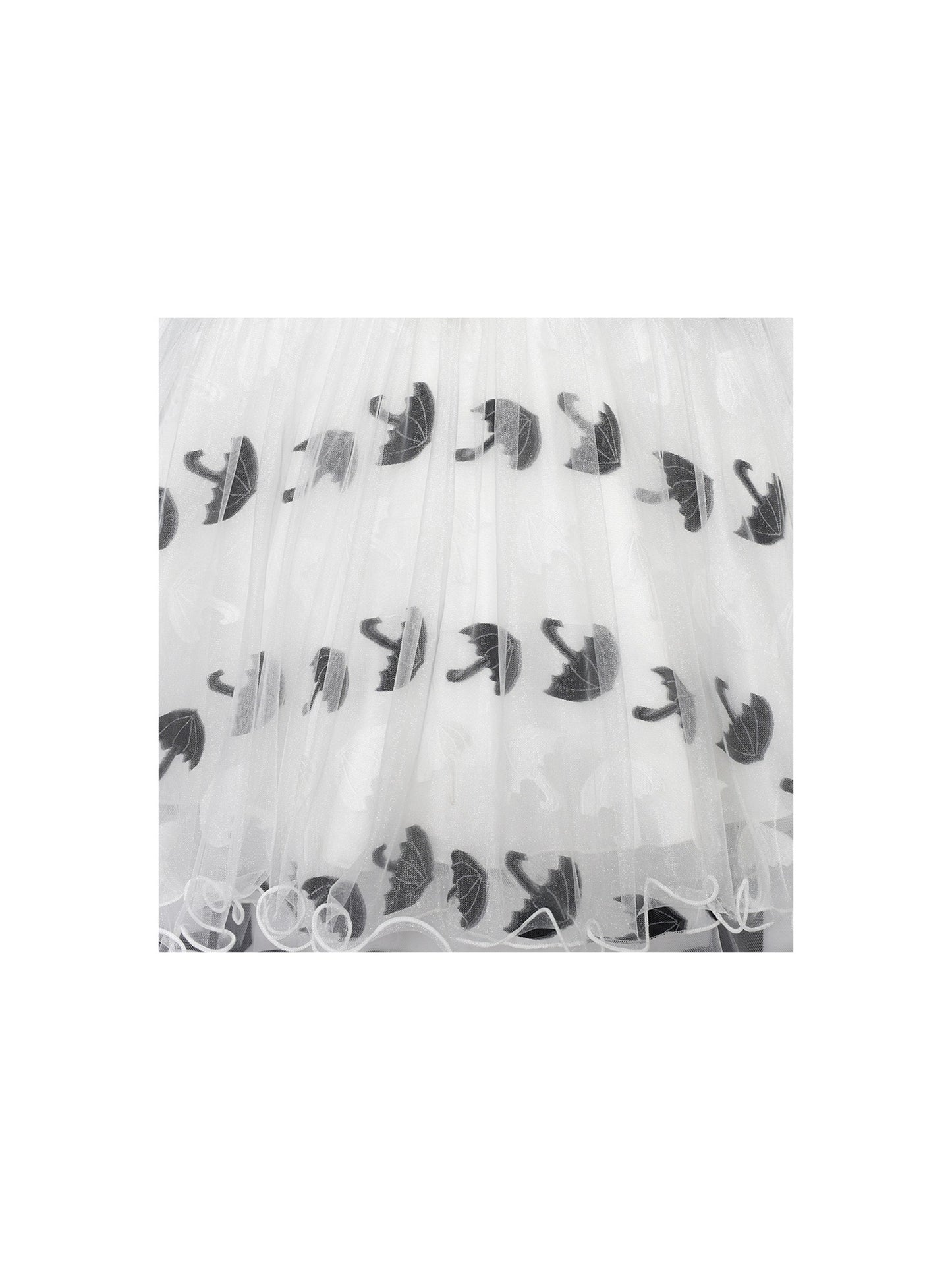 Girls Dress Sleeveless Lace Tulle Wave Pattern Black White Black