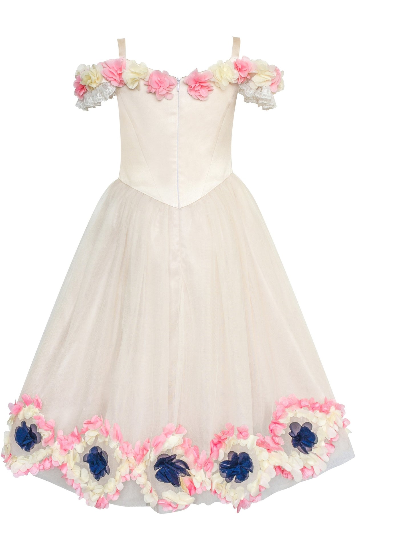 Flower Girls Dress Pink Cold Shoulder Bridesmaid Wedding Beige