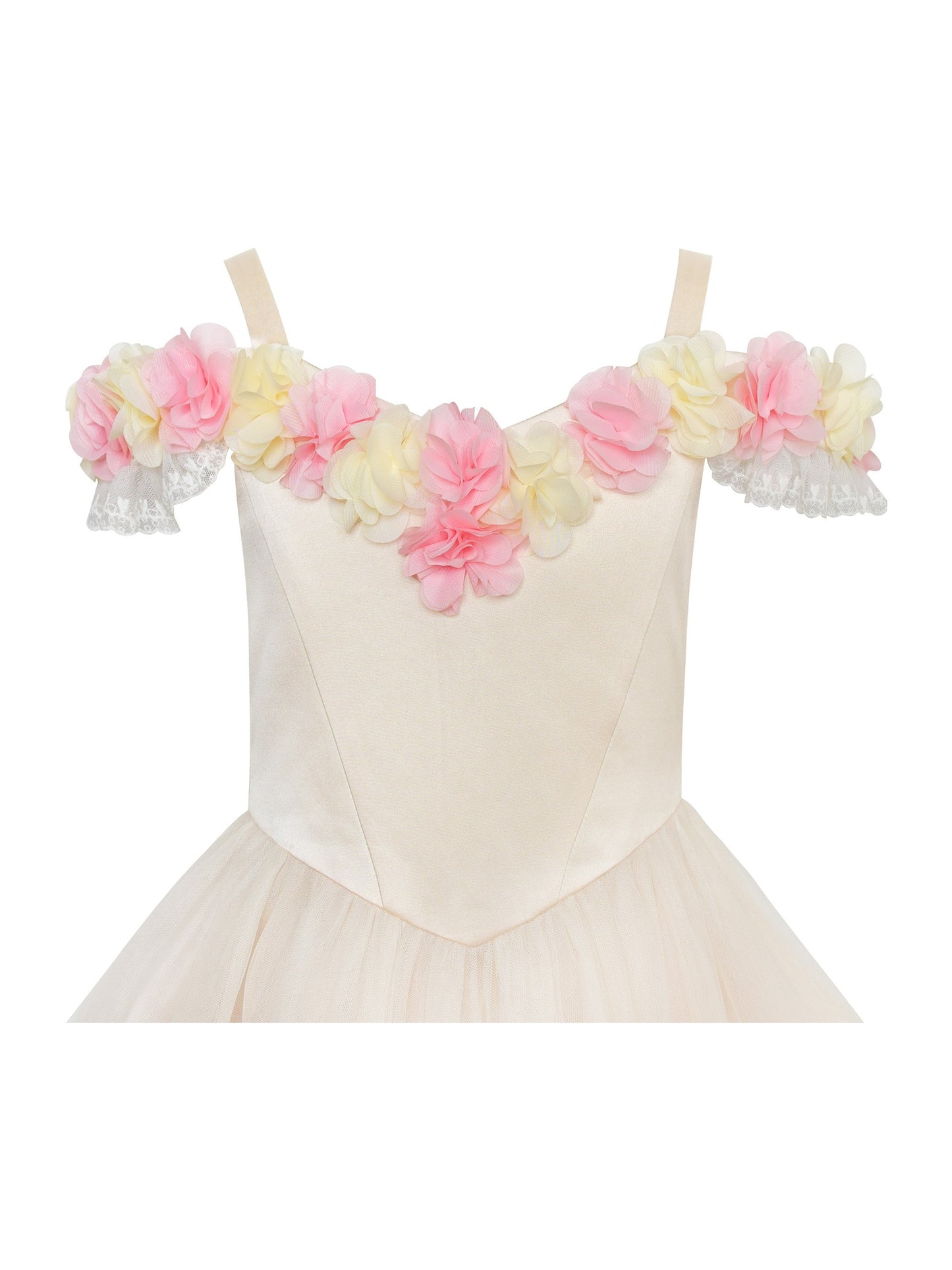 Flower Girls Dress Pink Cold Shoulder Bridesmaid Wedding Beige