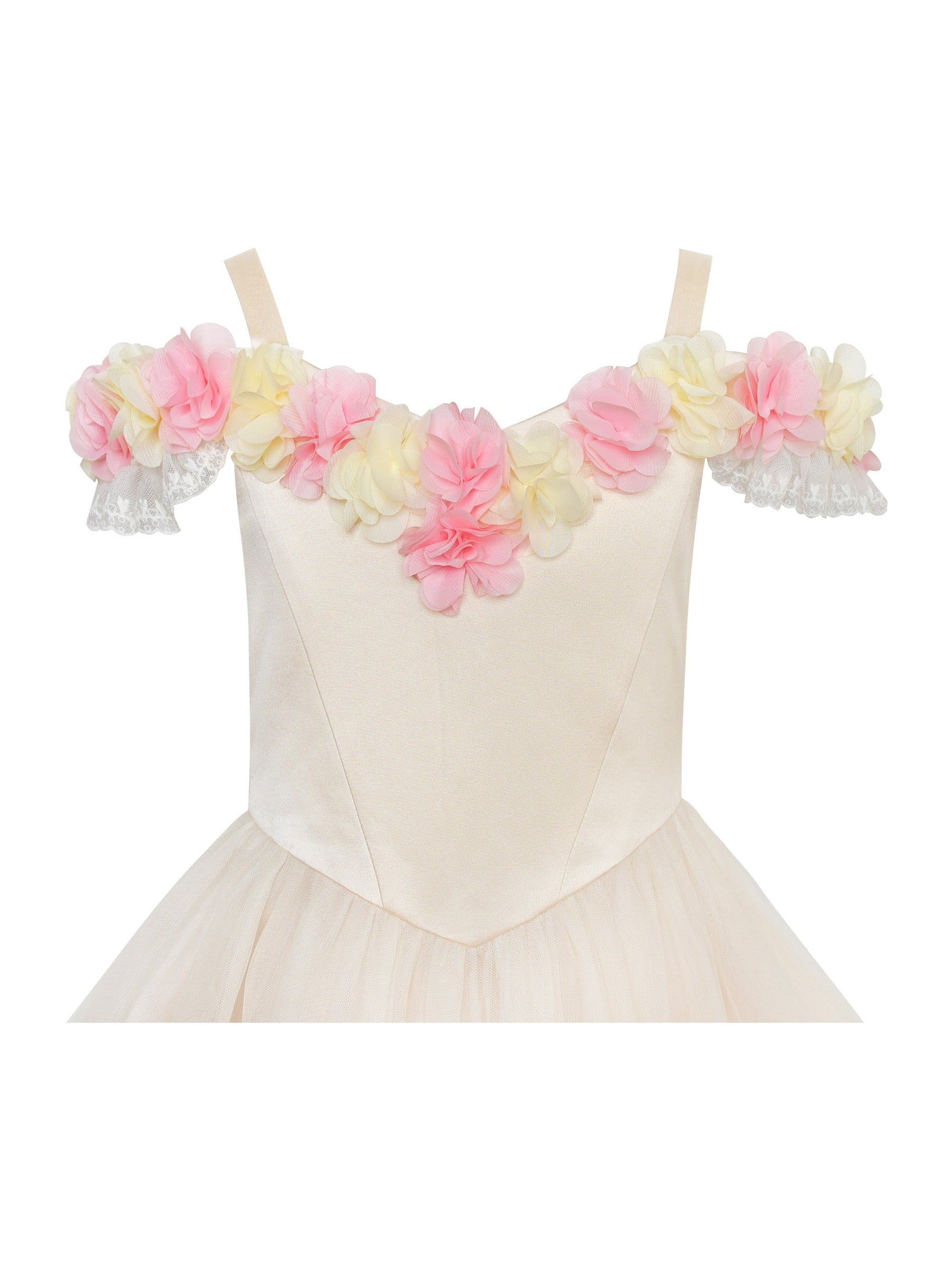 Flower Girls Dress Pink Cold Shoulder Bridesmaid Wedding Beige