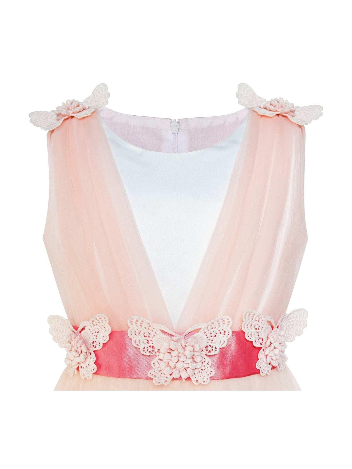 Girls Champagne Dress Sleeveless Floral Lace Calf Length Party Formal Dress Pink