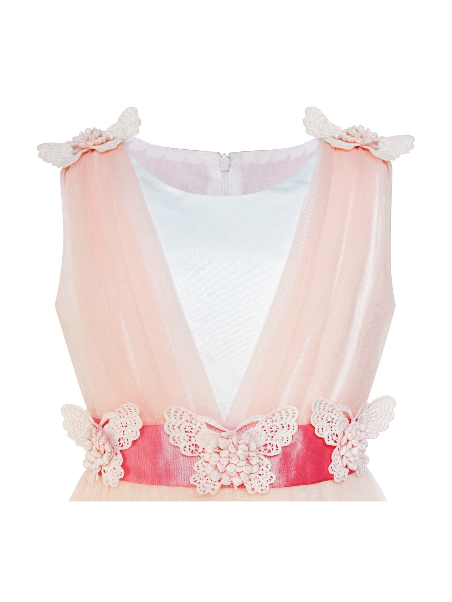 Girls Champagne Dress Sleeveless Floral Lace Calf Length Party Formal Dress Pink