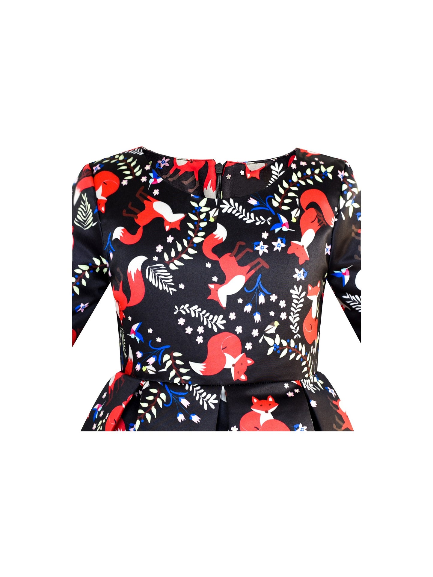 Girls Dress 3/4 Sleeve Elegant Black Checkered Red Flower Multi-Color