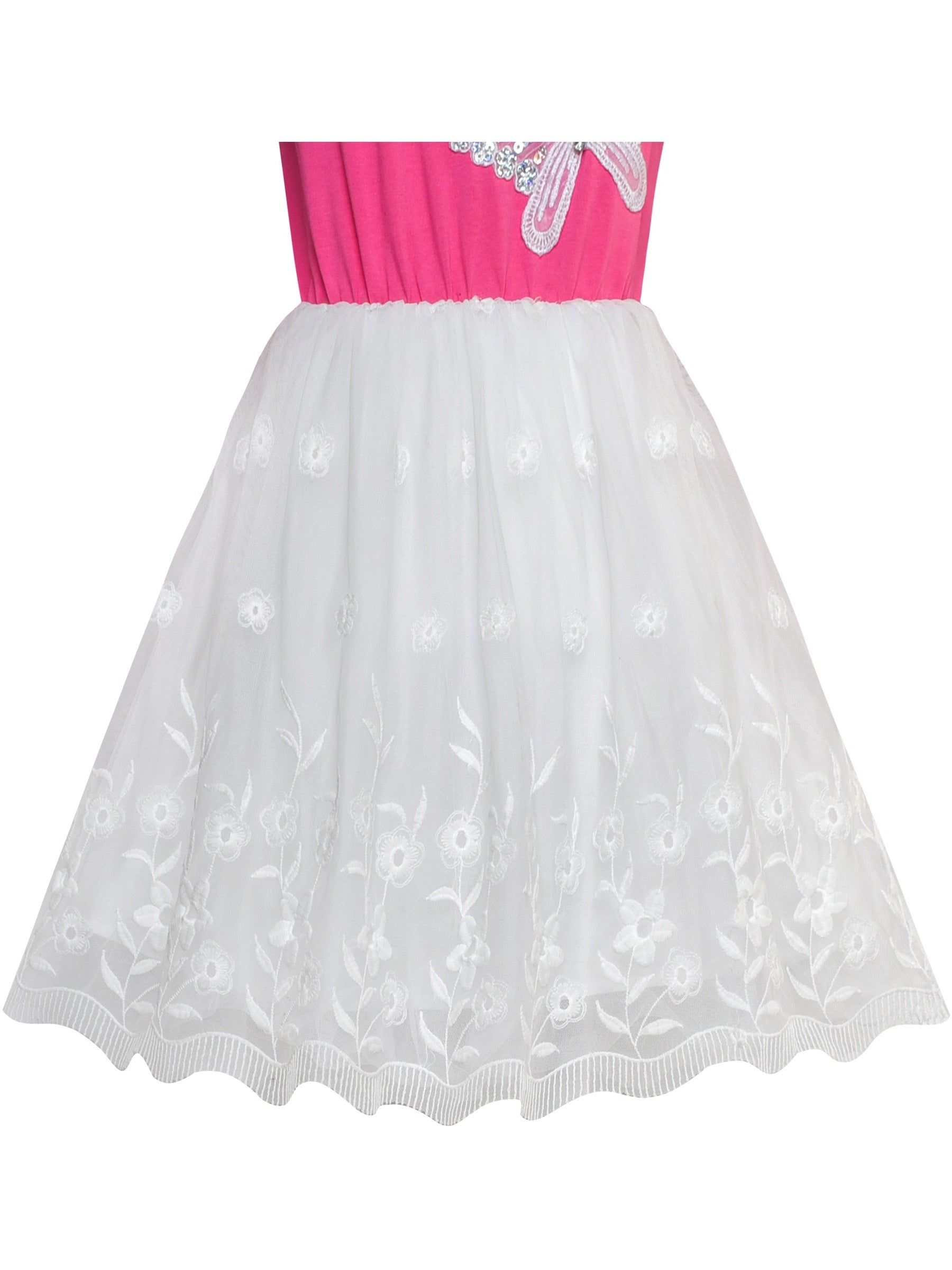 Girls Dress Sleeveless Sling Flower Party Pink