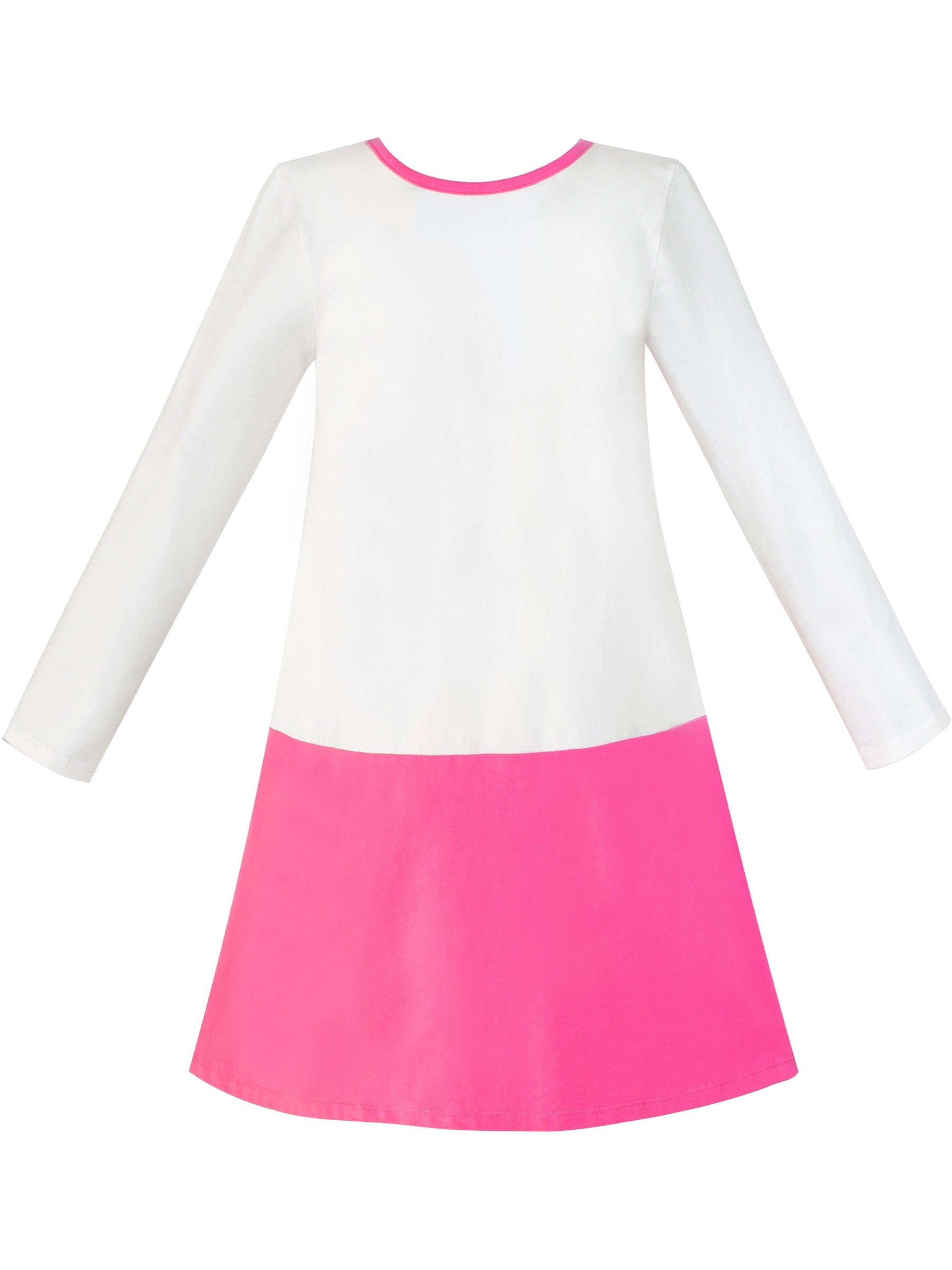 Girls Dress Long Sleeve Cotton Cartoon Sequins Pink Striped Dress White