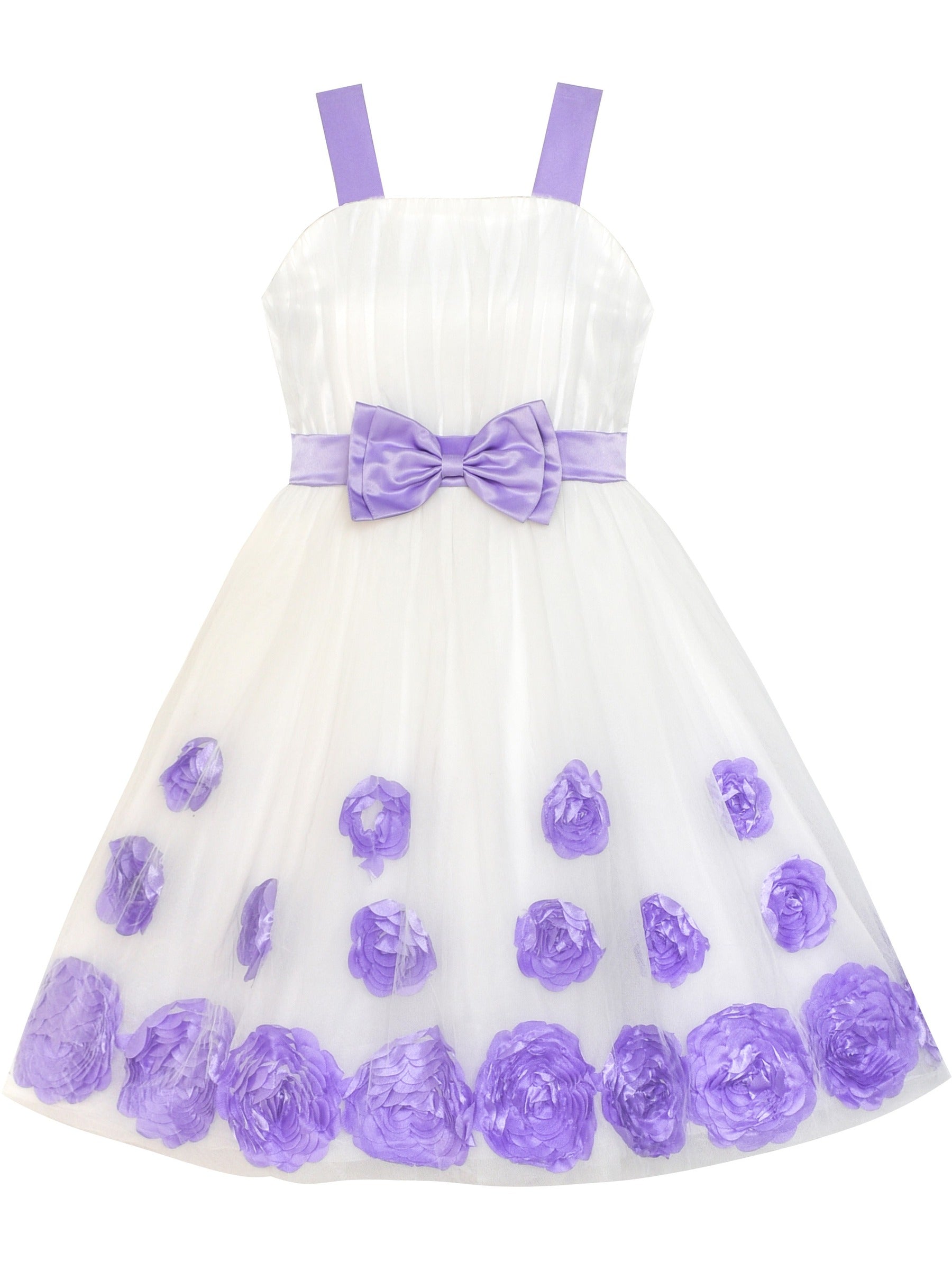 Girls Dress White Pleated Tank Bridesmaid Wedding Flower Girl Kids Purple