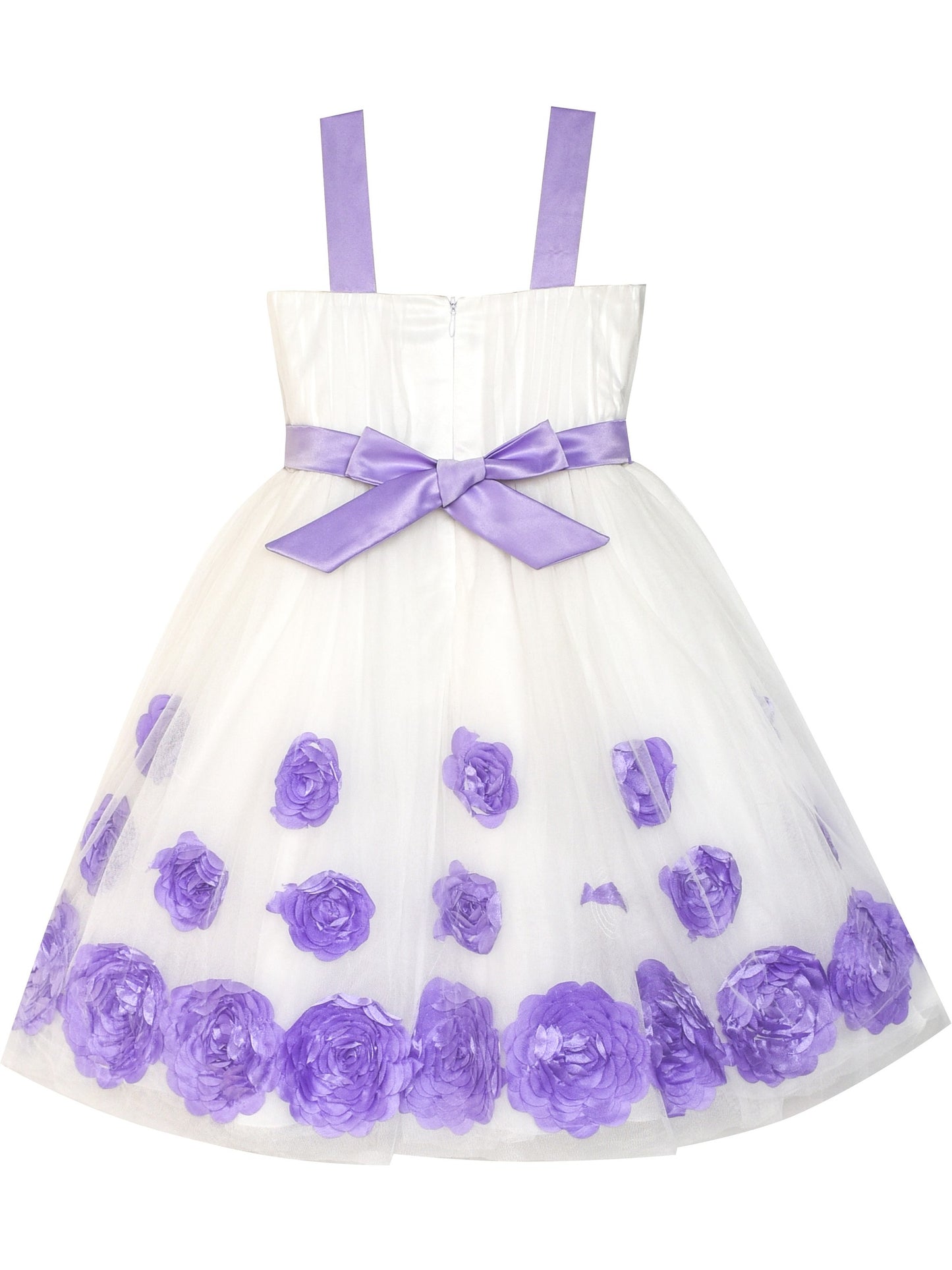 Girls Dress White Pleated Tank Bridesmaid Wedding Flower Girl Kids Purple