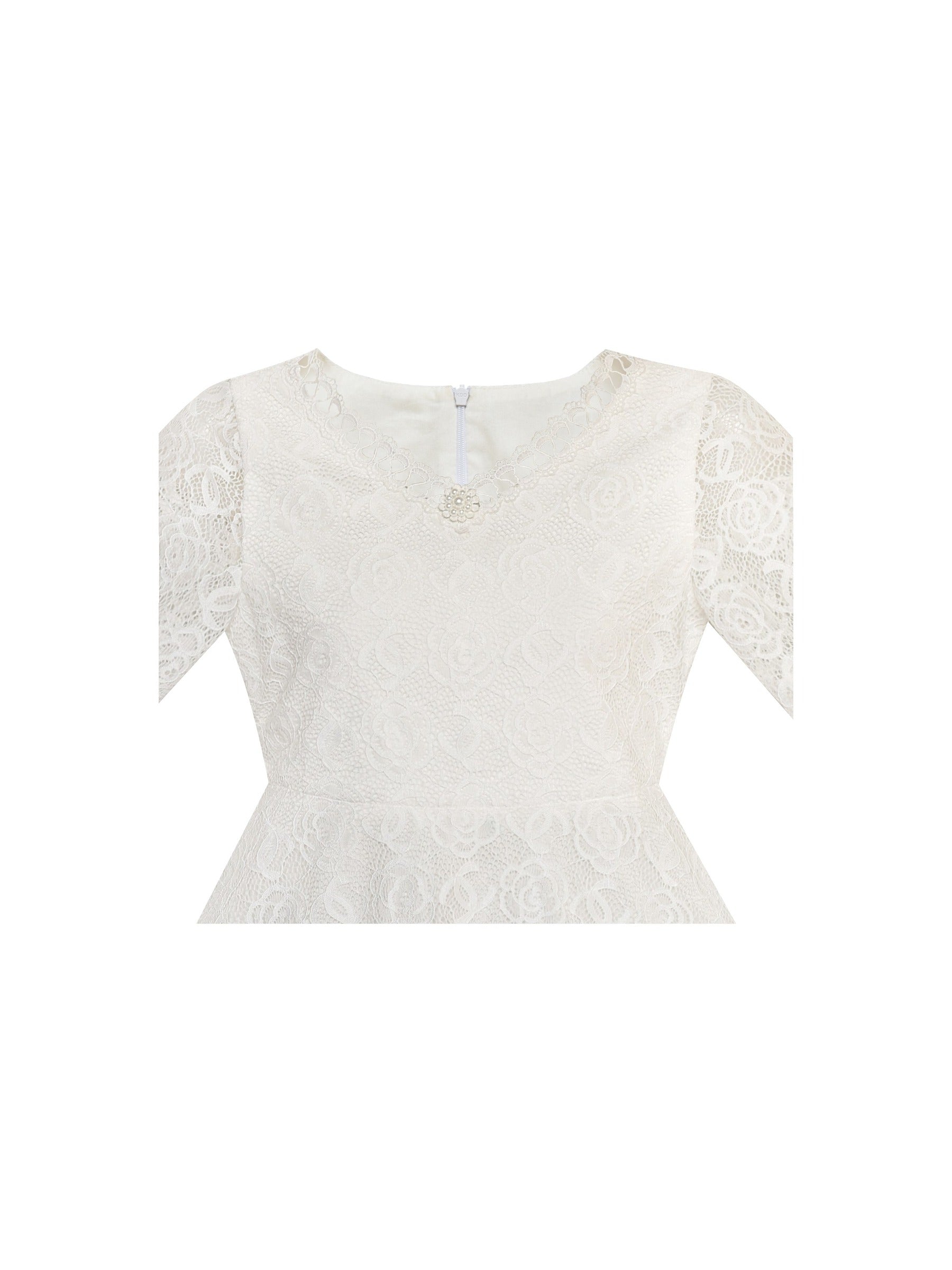 Girls Dress Red Lotus Sleeve Lace Princess Party Dress White