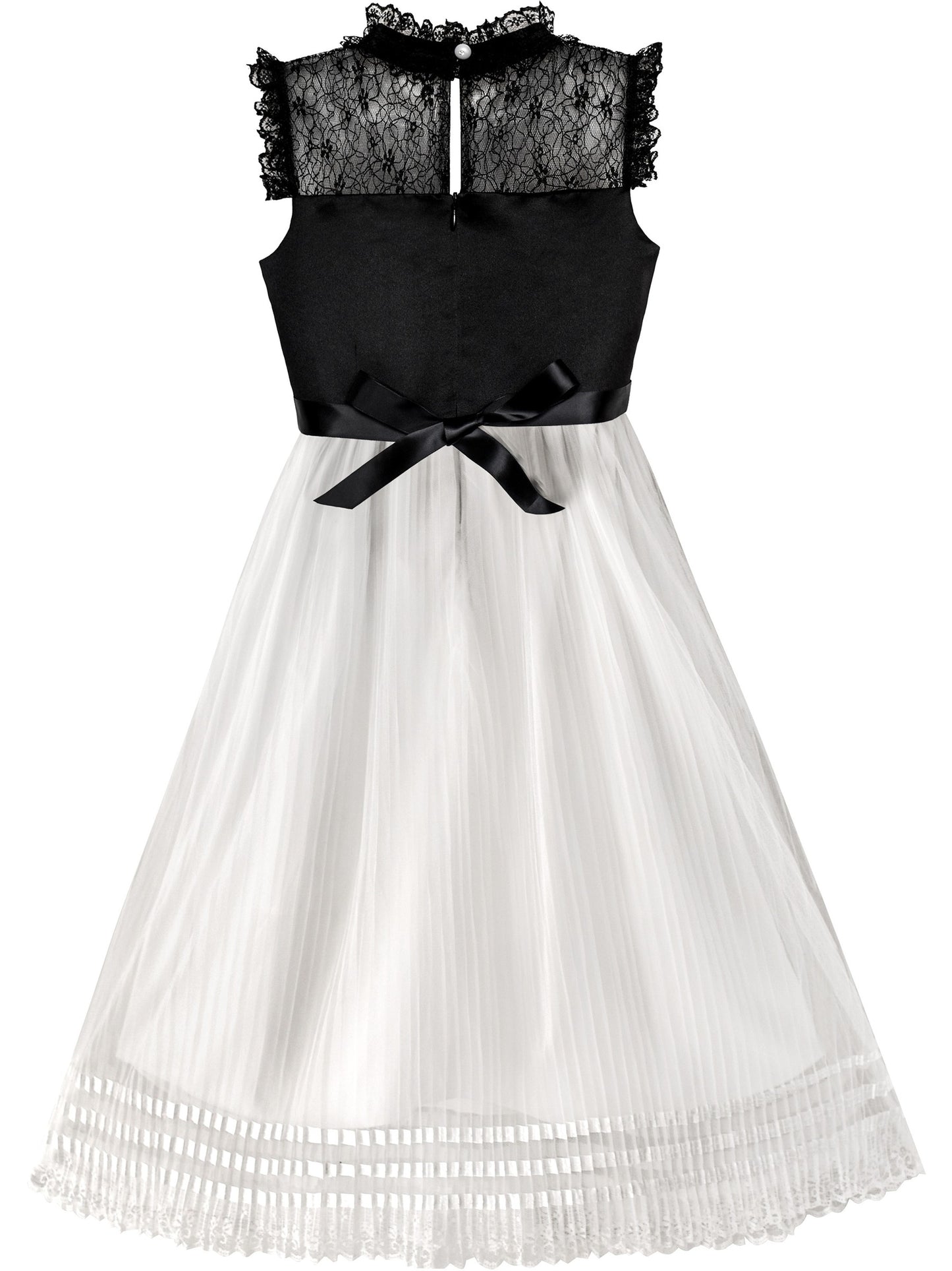 Girls Dress White and Black Pleated Skirt Lace Sequin White