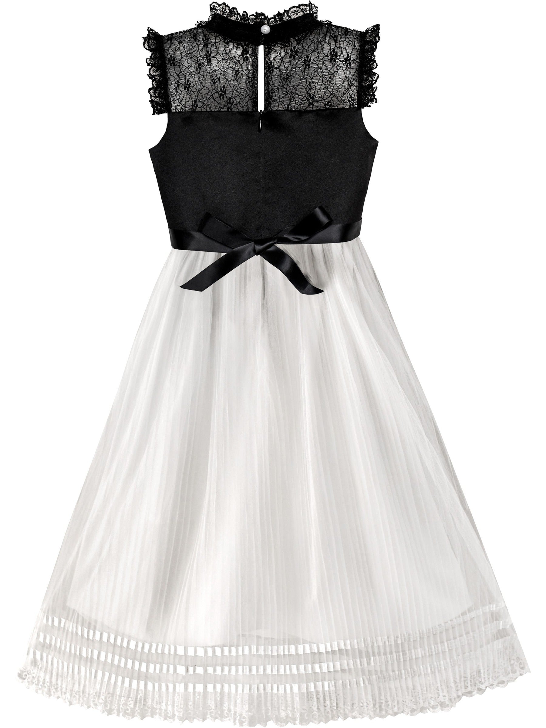 Girls Dress White and Black Pleated Skirt Lace Sequin White