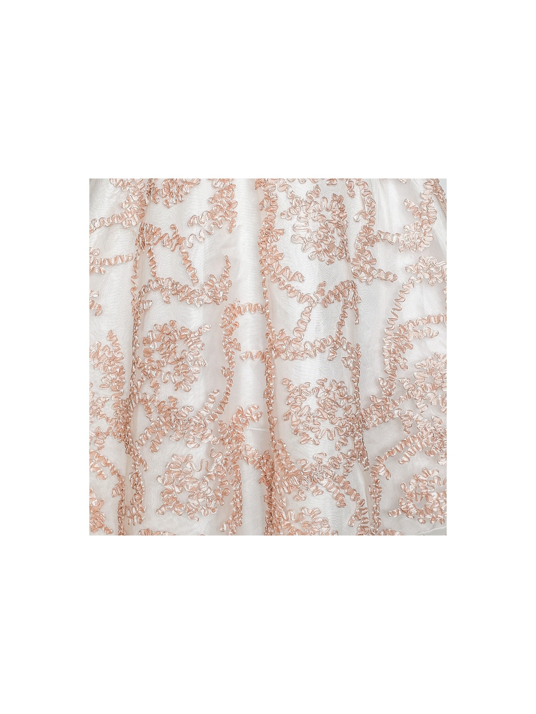 Girls Dress V neckline Embroidered Floral Champagne Beige