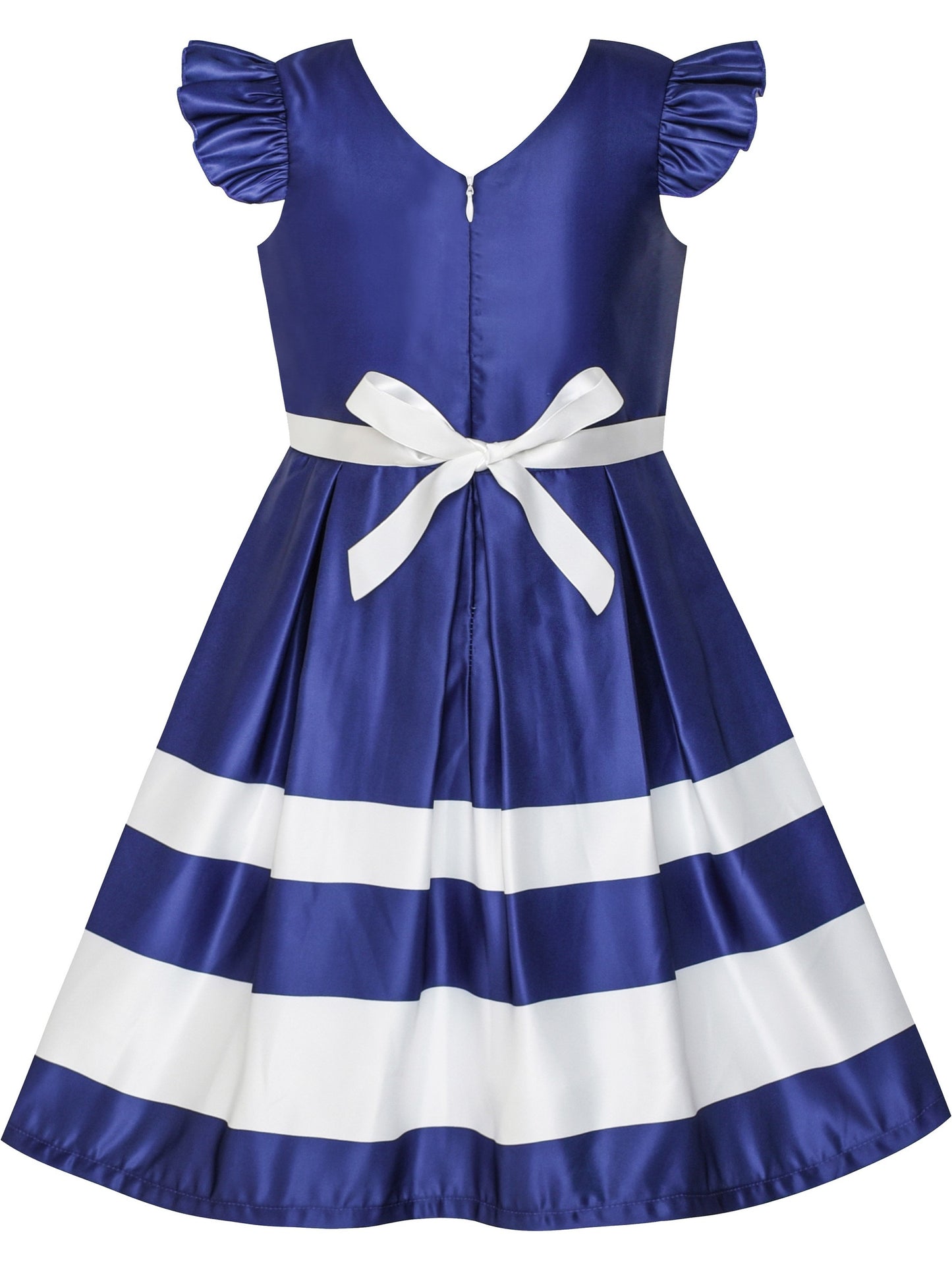 Girls Dress Black V-neckline Ribbon Color Contrast Blue