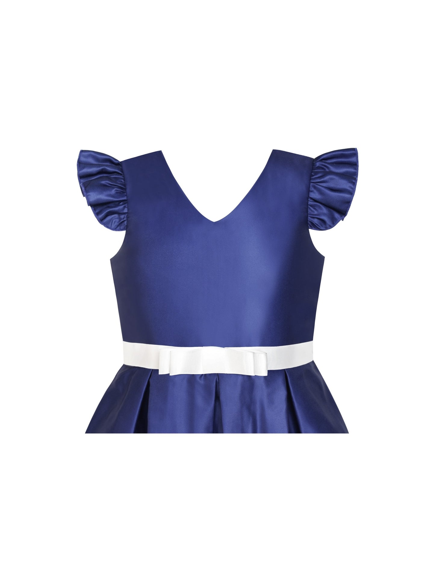 Girls Dress Black V-neckline Ribbon Color Contrast Blue
