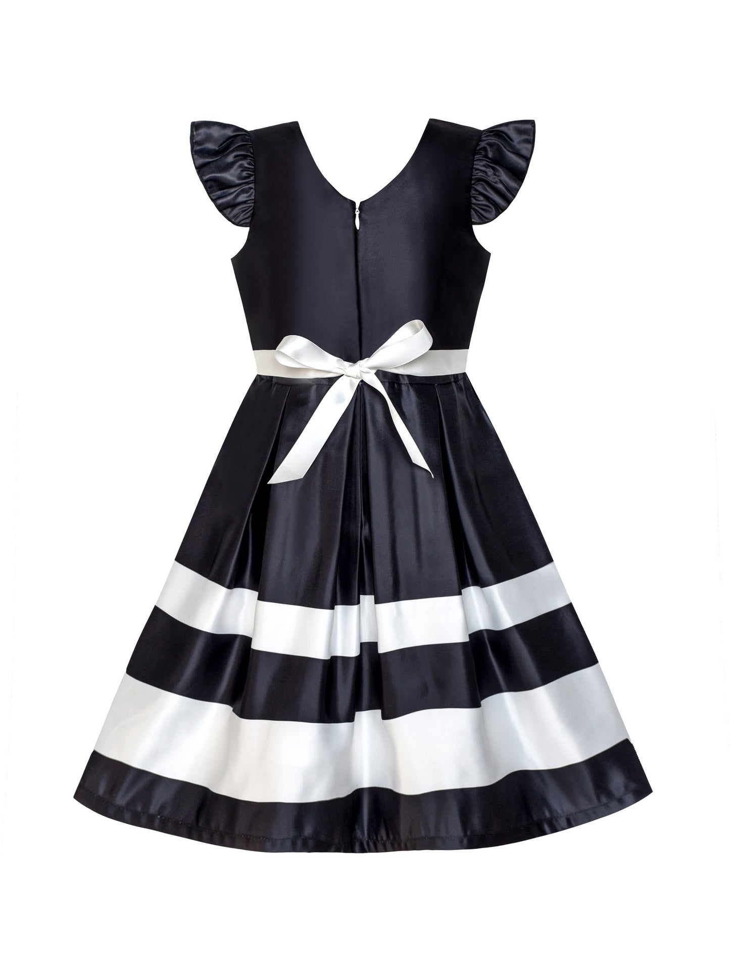 Girls Dress Black V-neckline Ribbon Color Contrast Black
