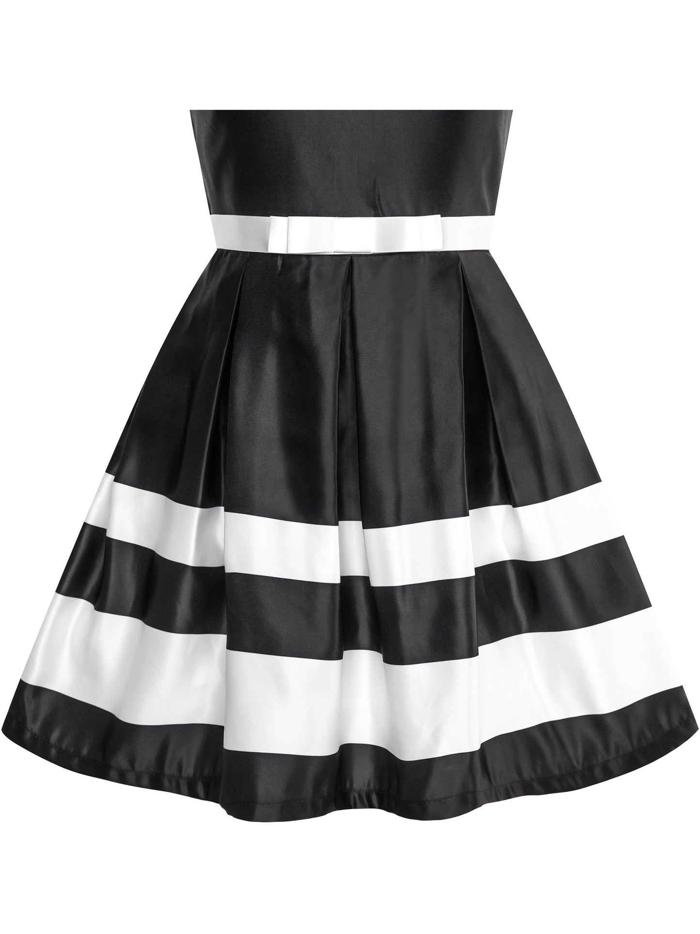 Girls Dress Black V-neckline Ribbon Color Contrast Black