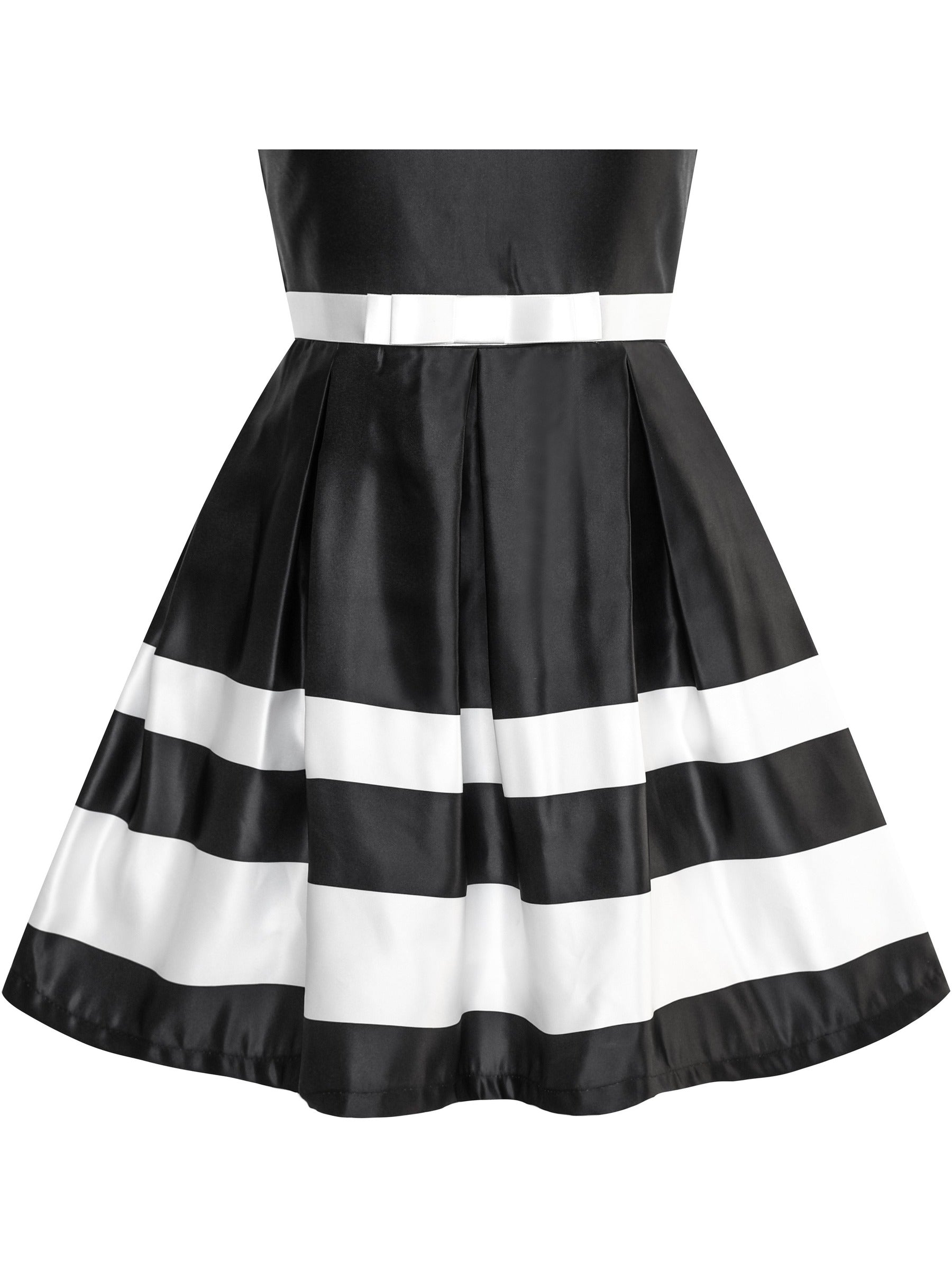 Girls Dress Black V-neckline Ribbon Color Contrast Black