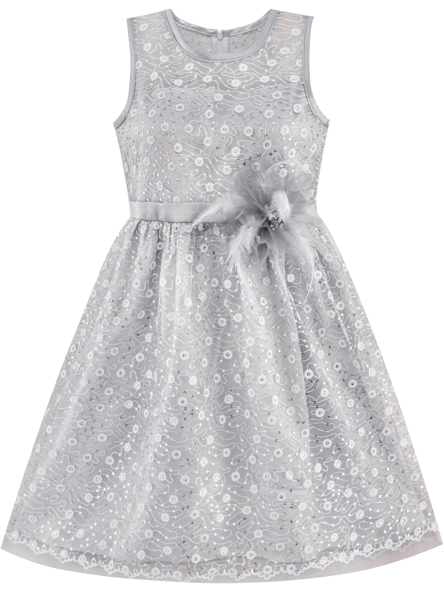 Flower Girl Dress Lace Sequin Flare Gray Wedding Party Gray