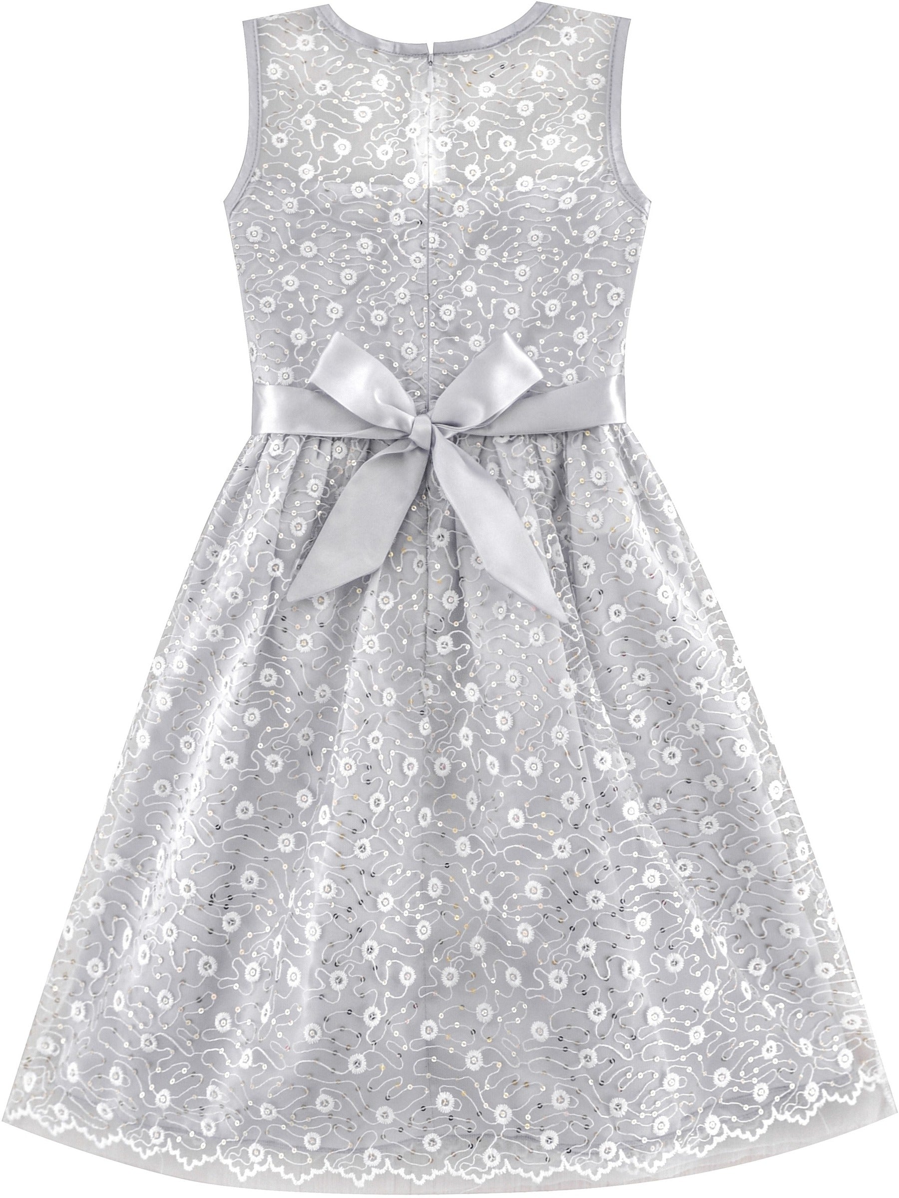 Flower Girl Dress Lace Sequin Flare Gray Wedding Party Gray