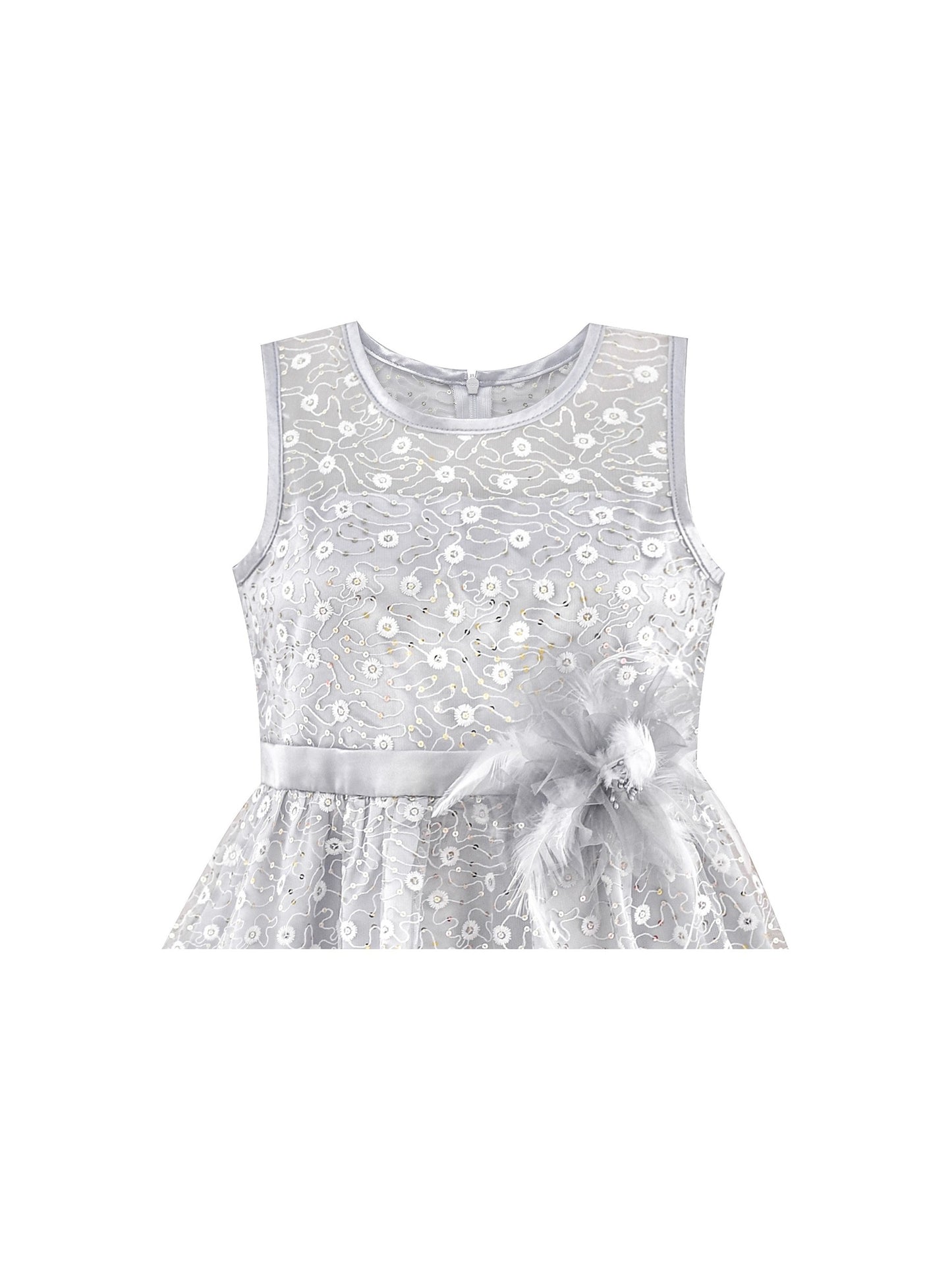 Flower Girl Dress Lace Sequin Flare Gray Wedding Party Gray