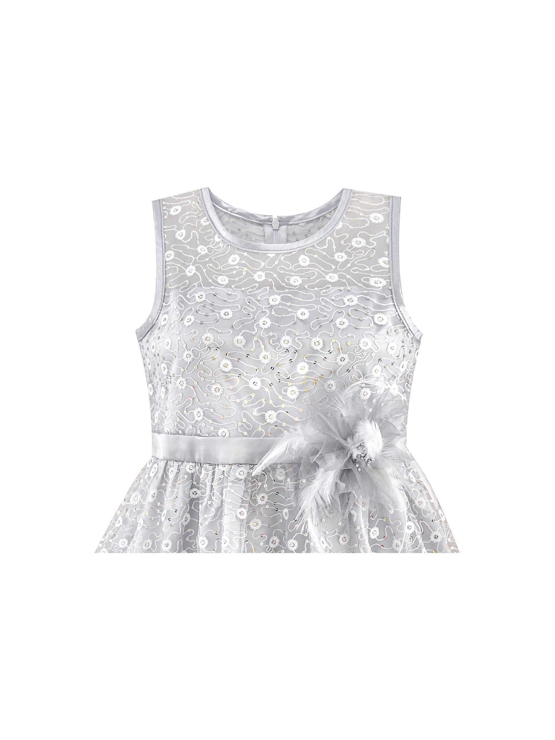 Flower Girl Dress Lace Sequin Flare Gray Wedding Party Gray