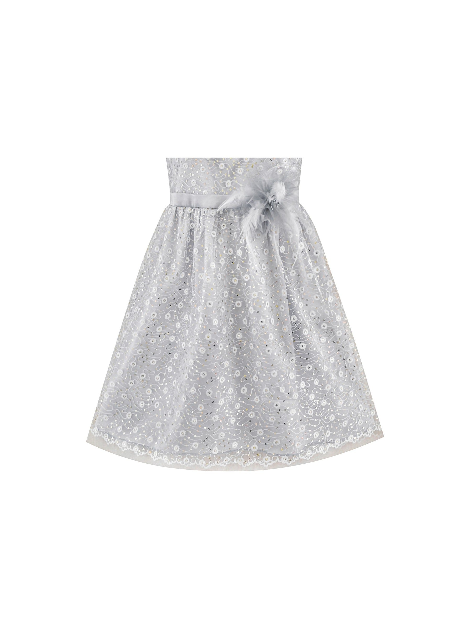 Flower Girl Dress Lace Sequin Flare Gray Wedding Party Gray