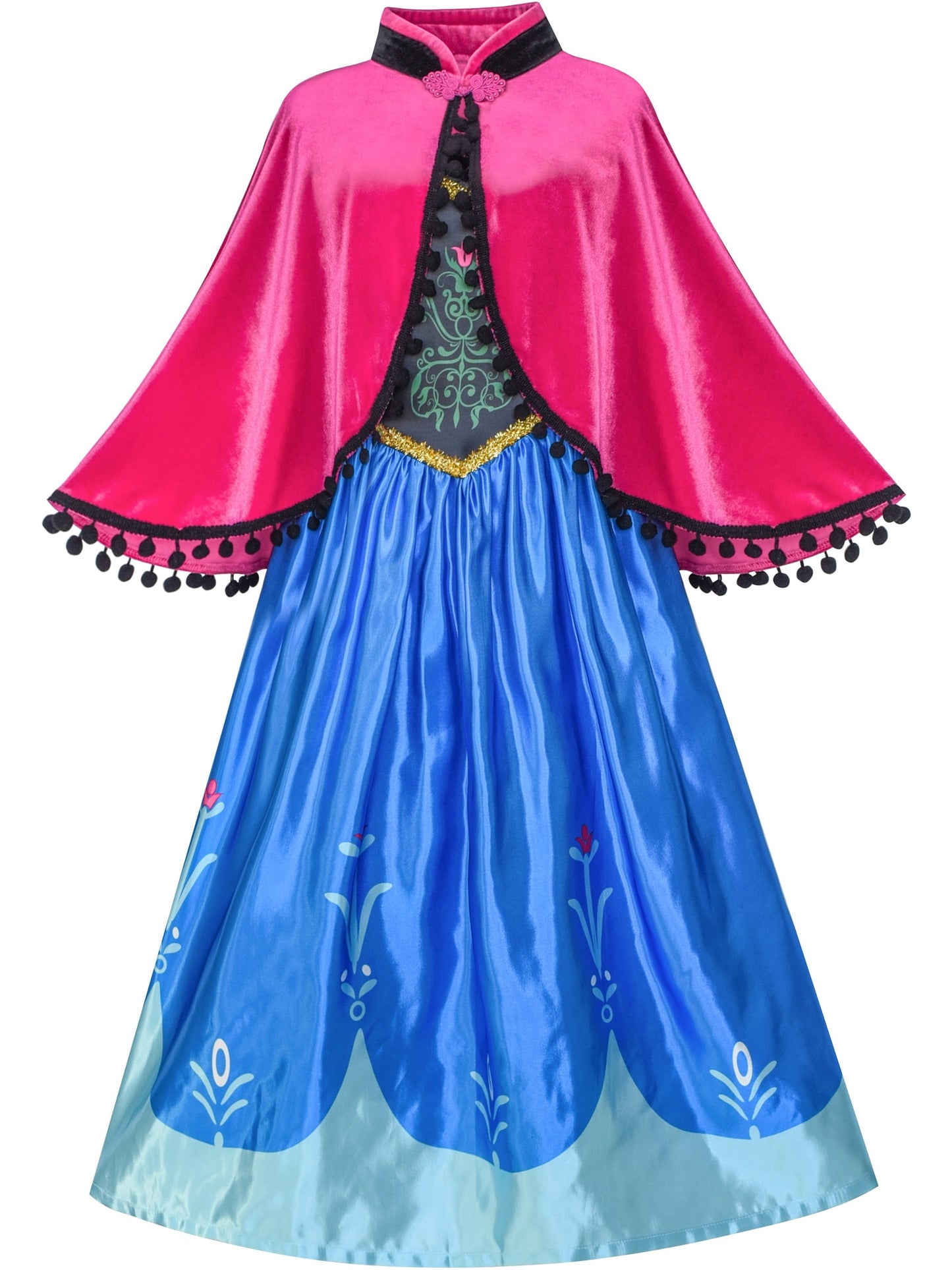 Princess Dress Anna Costume Dress Up Cosplay Cloak Snowflake Blue