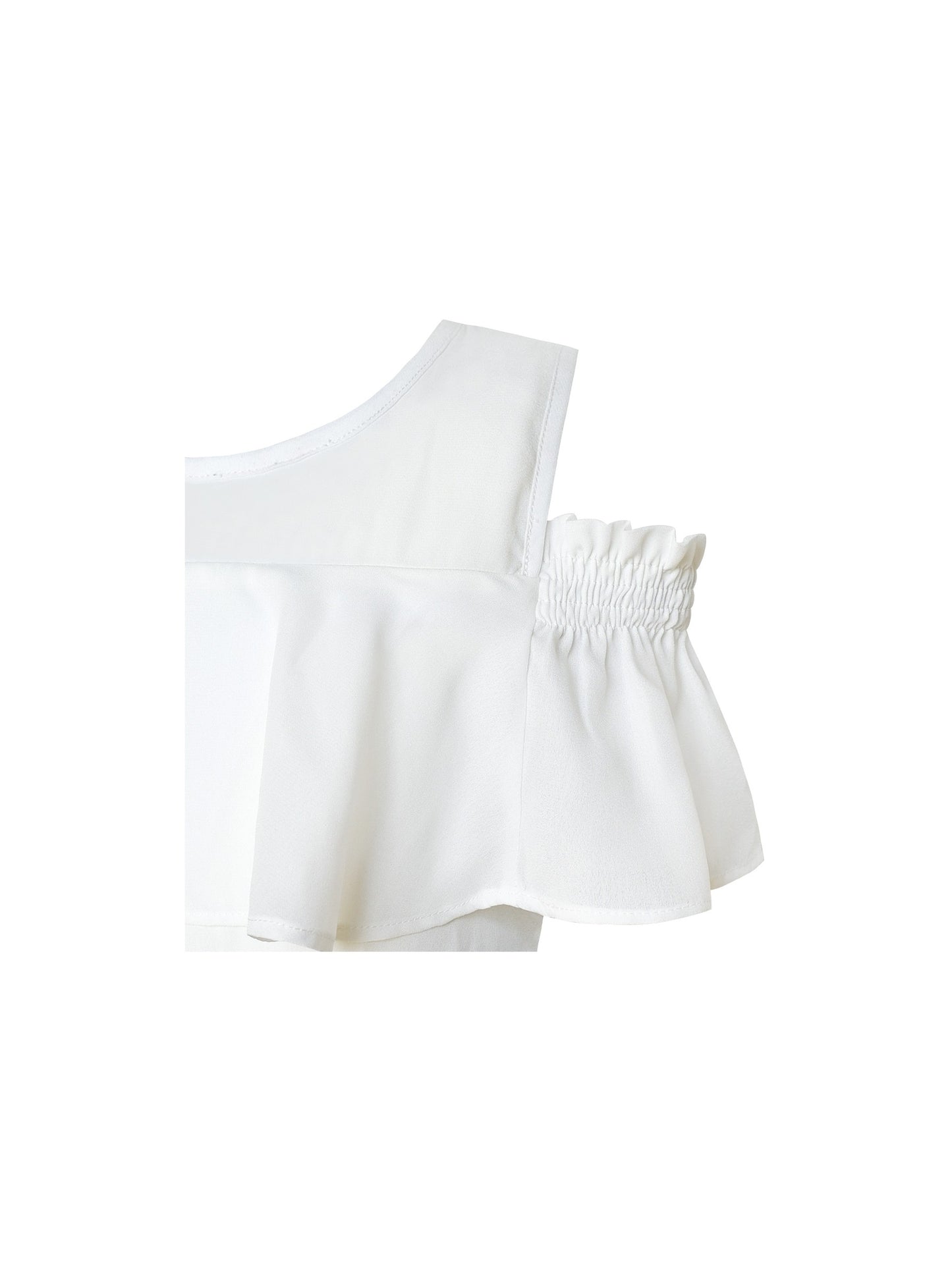 Girls Dress Chiffon Tulip Flower Ruffle Cold shoulder White Pink Blue