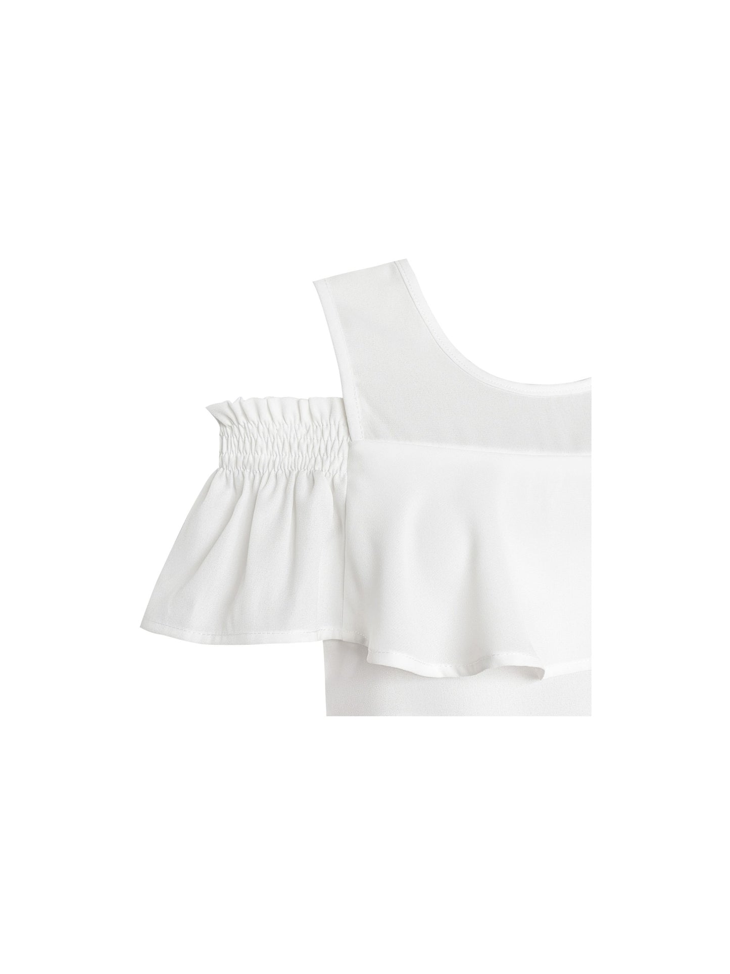 Girls Dress Chiffon Tulip Flower Ruffle Cold shoulder White Pink Yellow