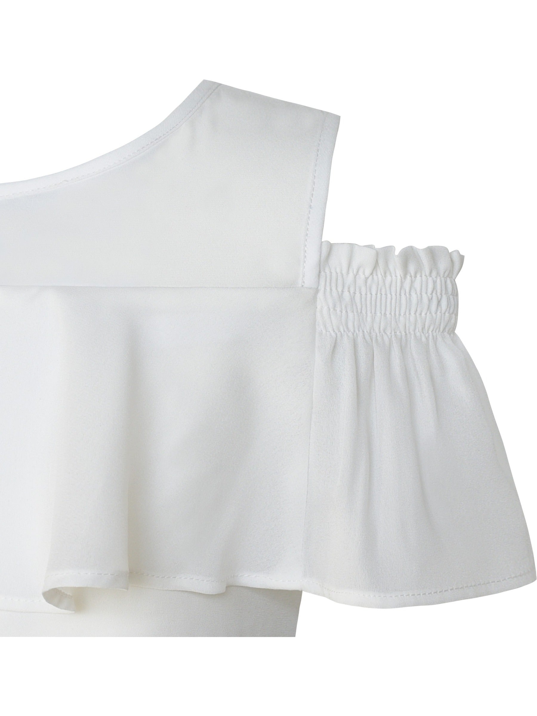 Girls Dress Chiffon Tulip Flower Ruffle Cold shoulder White Pink Multi-Color