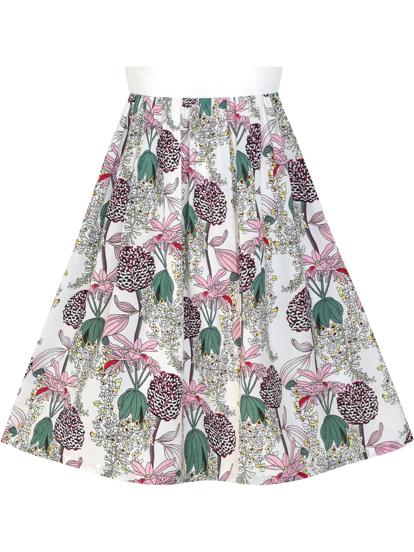 Girls Dress Chiffon Tulip Flower Ruffle Cold shoulder White Pink Multi-Color
