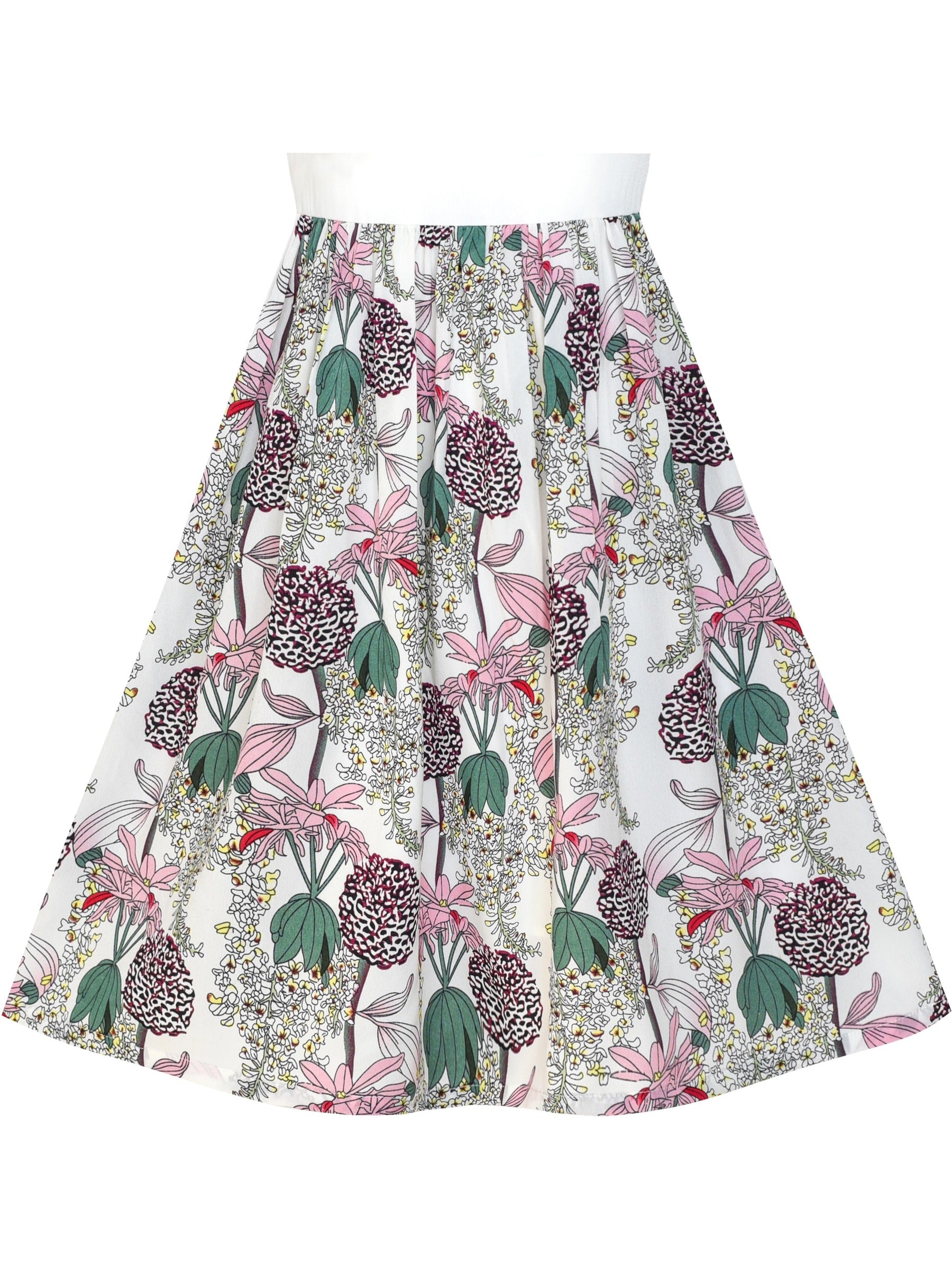 Girls Dress Chiffon Tulip Flower Ruffle Cold shoulder White Pink Multi-Color