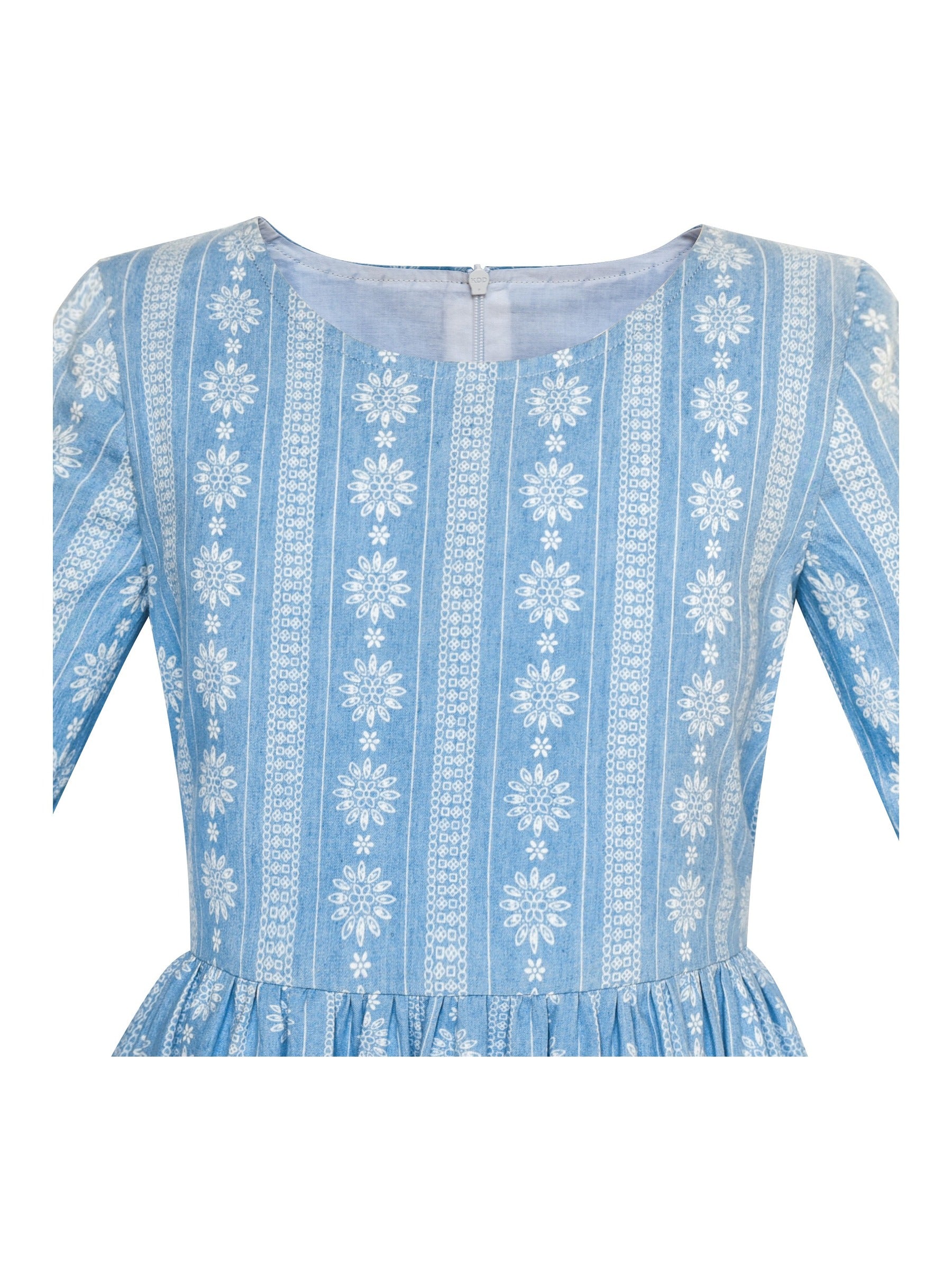 Girls Dress Denim Blue Bell Sleeve Ruffled Skirt Easter Dress Blue