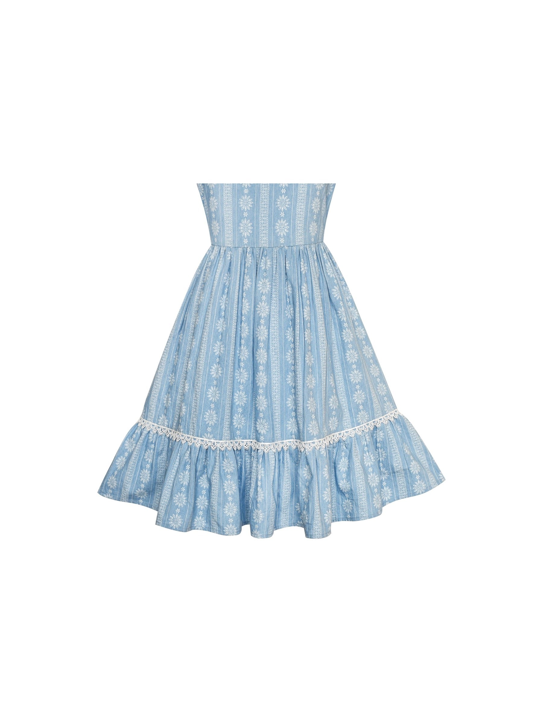 Girls Dress Denim Blue Bell Sleeve Ruffled Skirt Easter Dress Blue