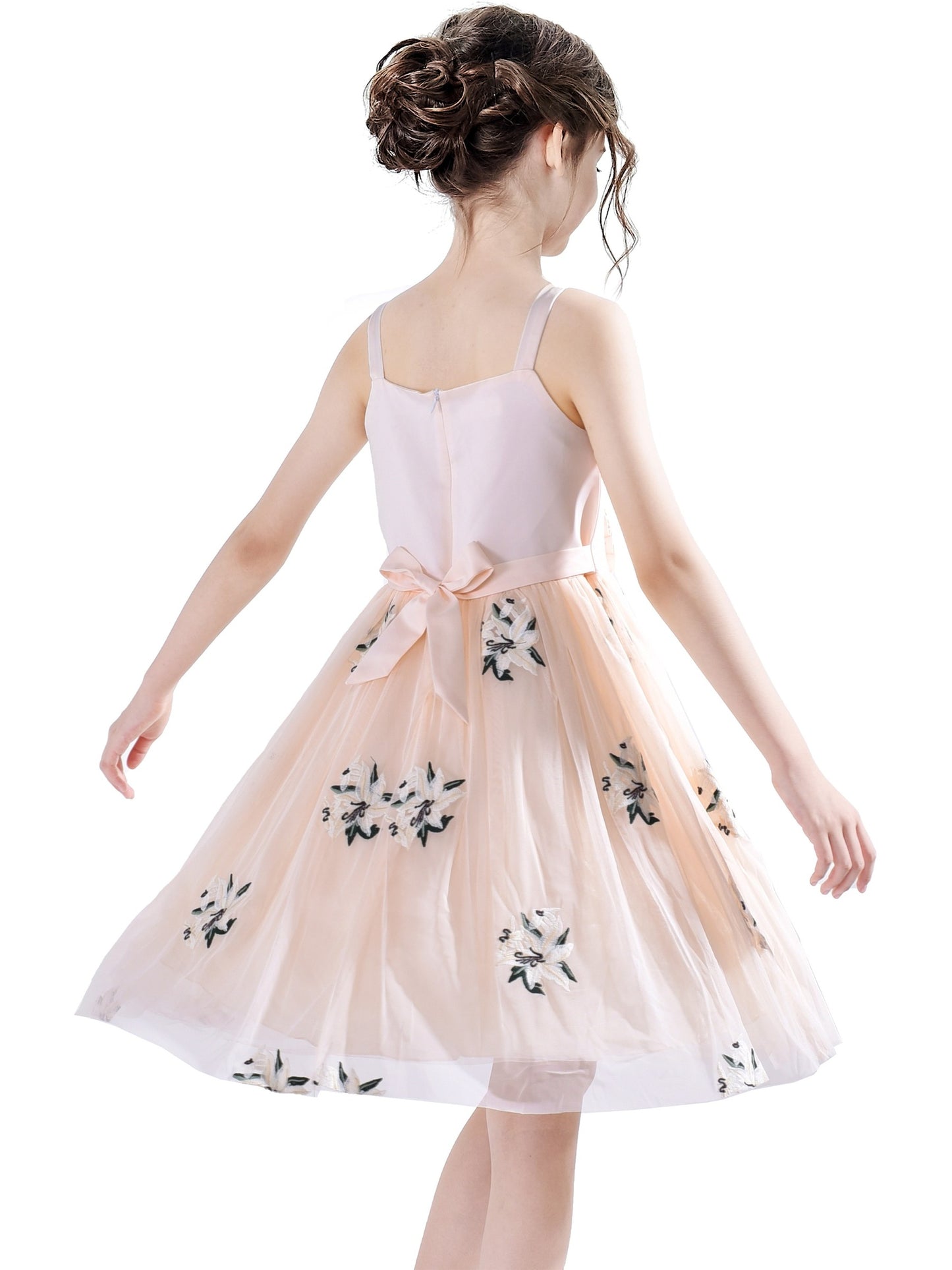 Girls Dress White Pleated Tank Bridesmaid Wedding Flower Girl Kids Beige
