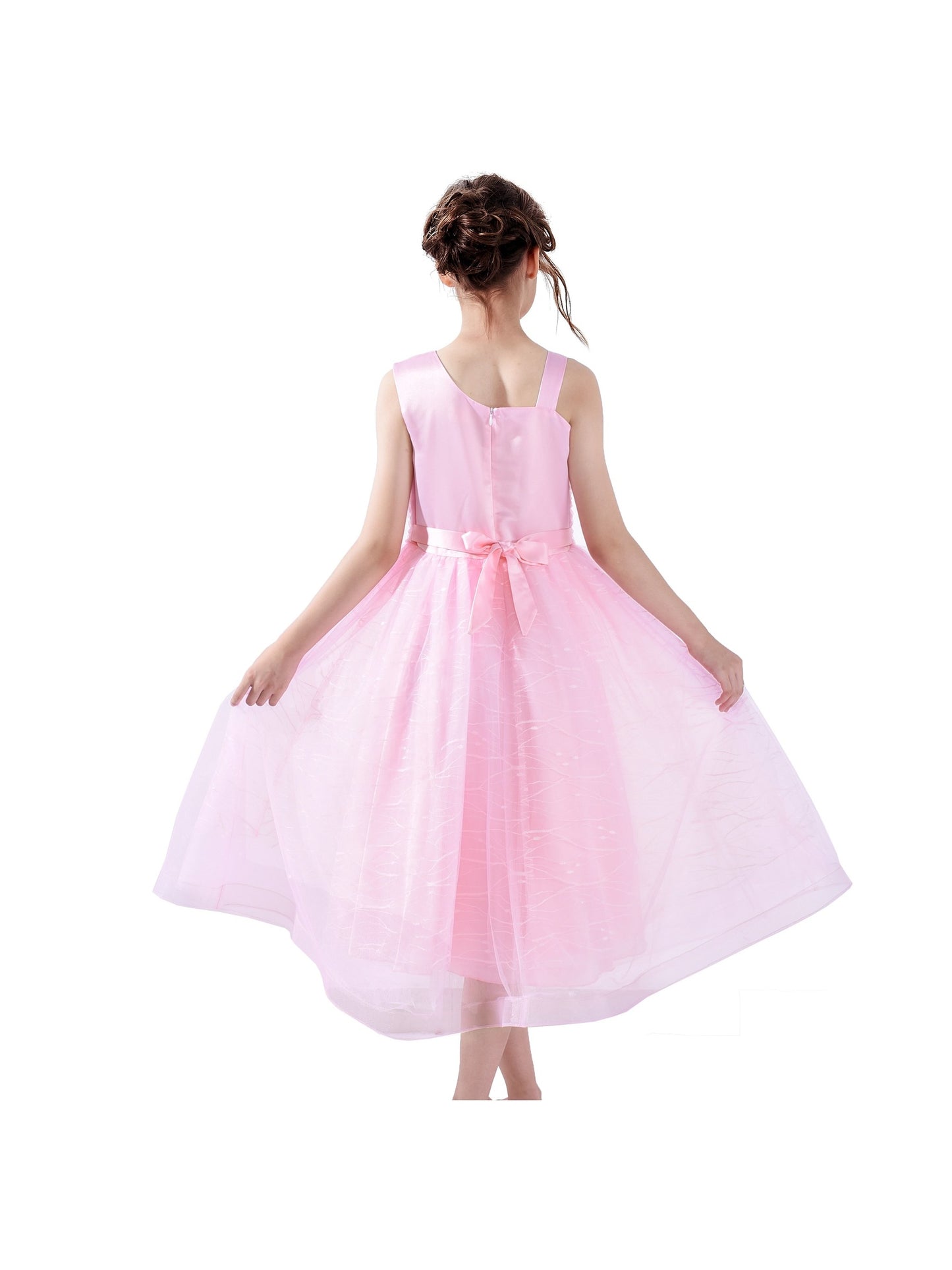 Girls Dress One Shoulder Rose Flower Dancing Ball Gown Pink
