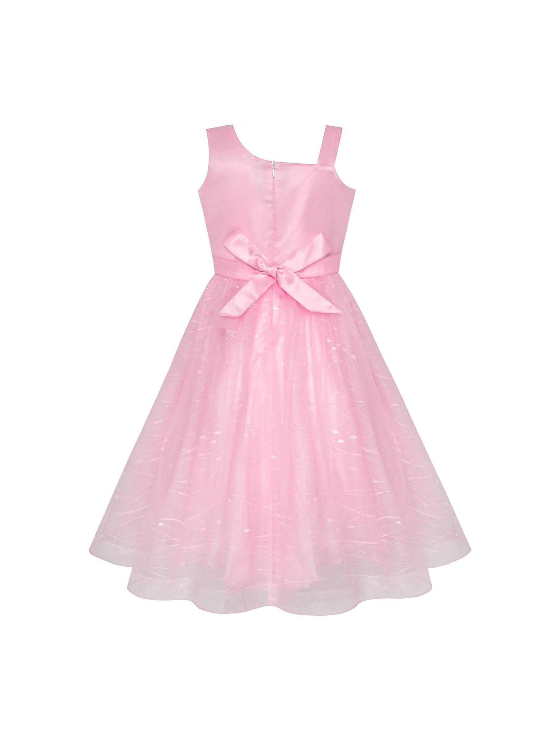 Girls Dress One Shoulder Rose Flower Dancing Ball Gown Pink
