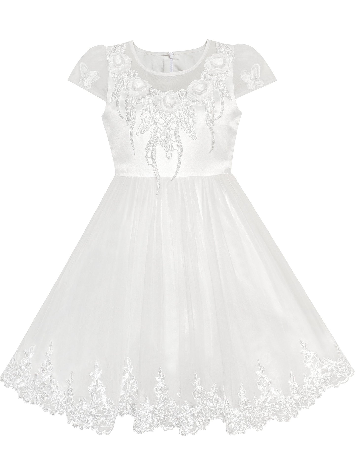 Flower Girls Dress Butterfly Party Wedding Bridesmaid Dress White