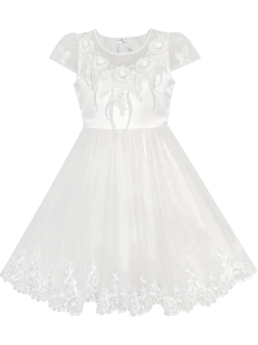 Flower Girls Dress Butterfly Party Wedding Bridesmaid Dress White