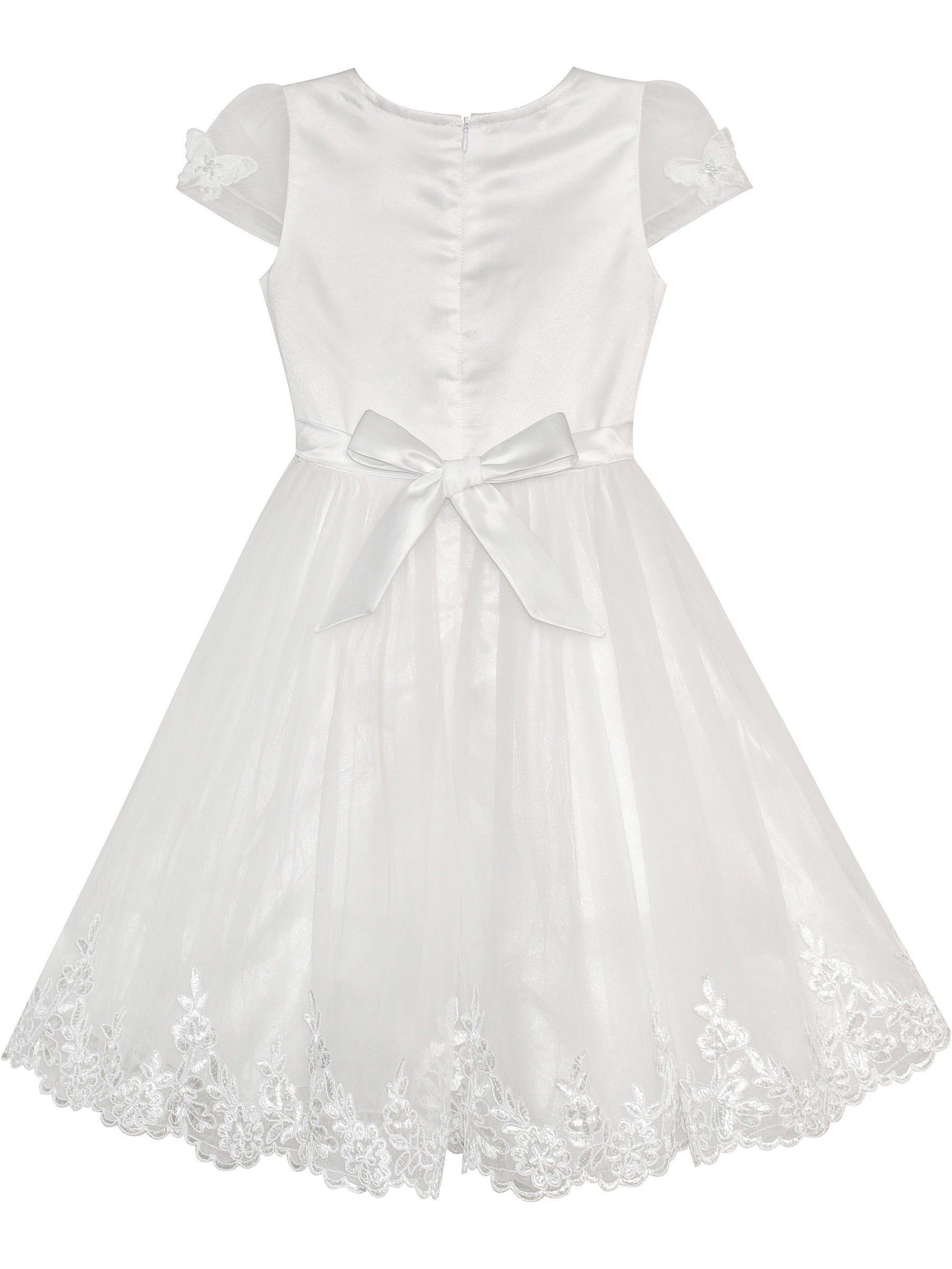 Flower Girls Dress Butterfly Party Wedding Bridesmaid Dress White