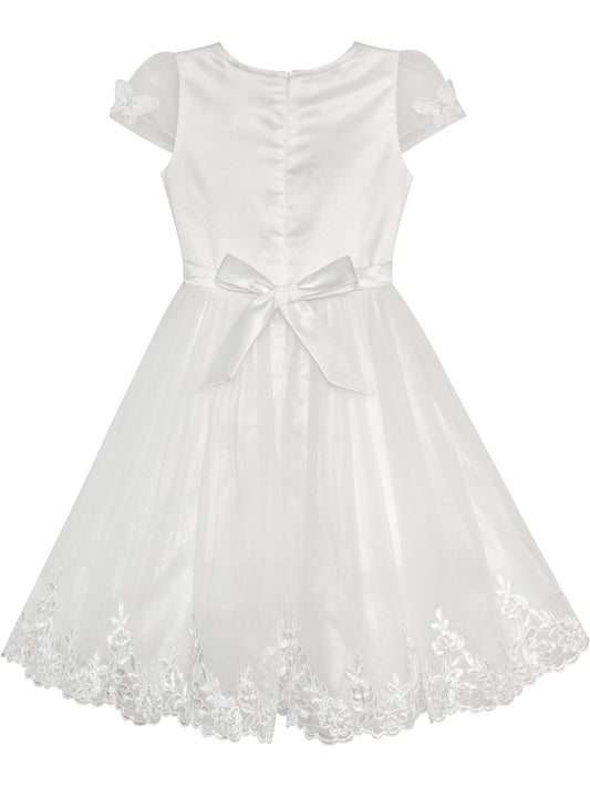 Flower Girls Dress Butterfly Party Wedding Bridesmaid Dress White