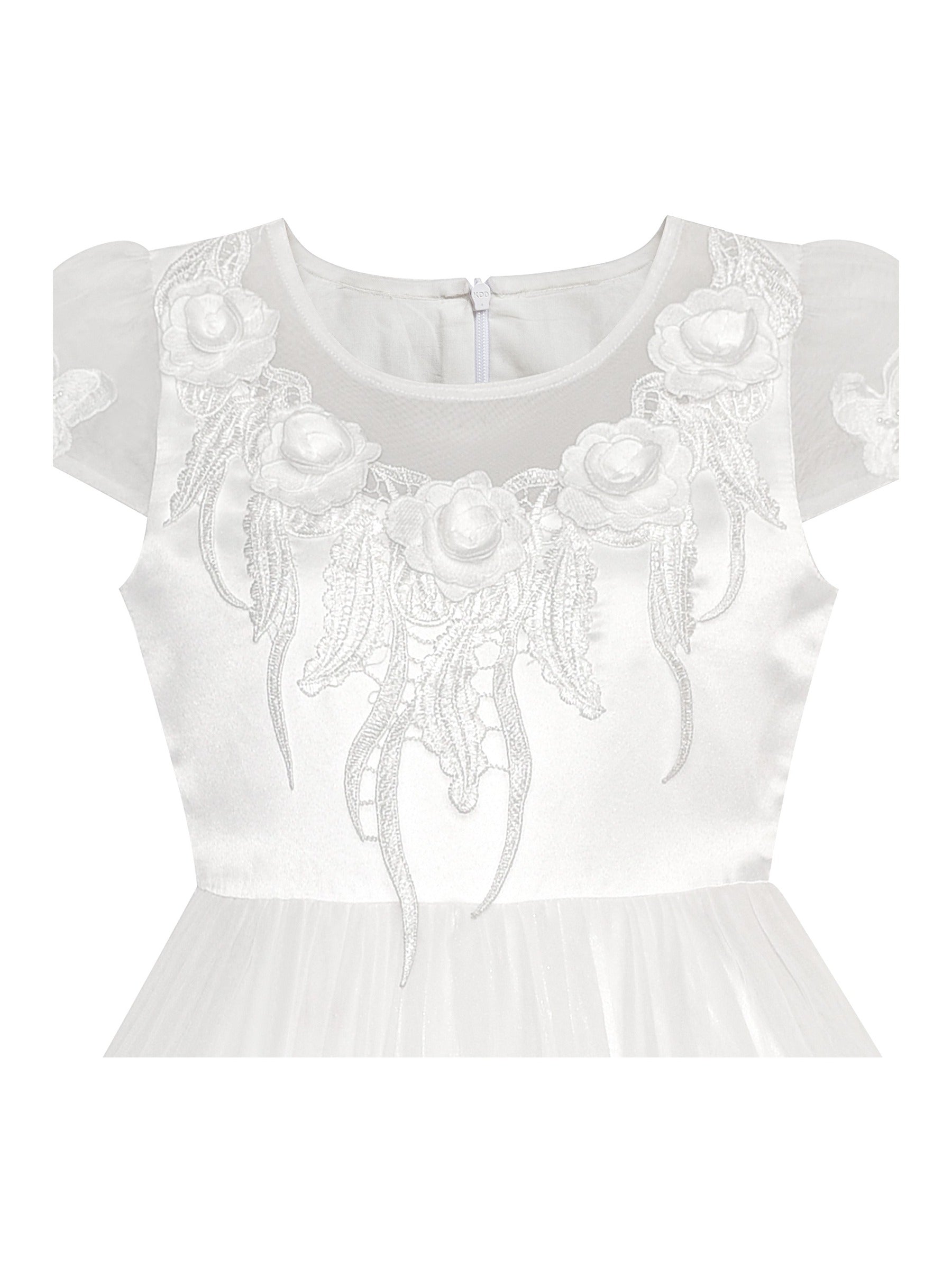 Flower Girls Dress Butterfly Party Wedding Bridesmaid Dress White