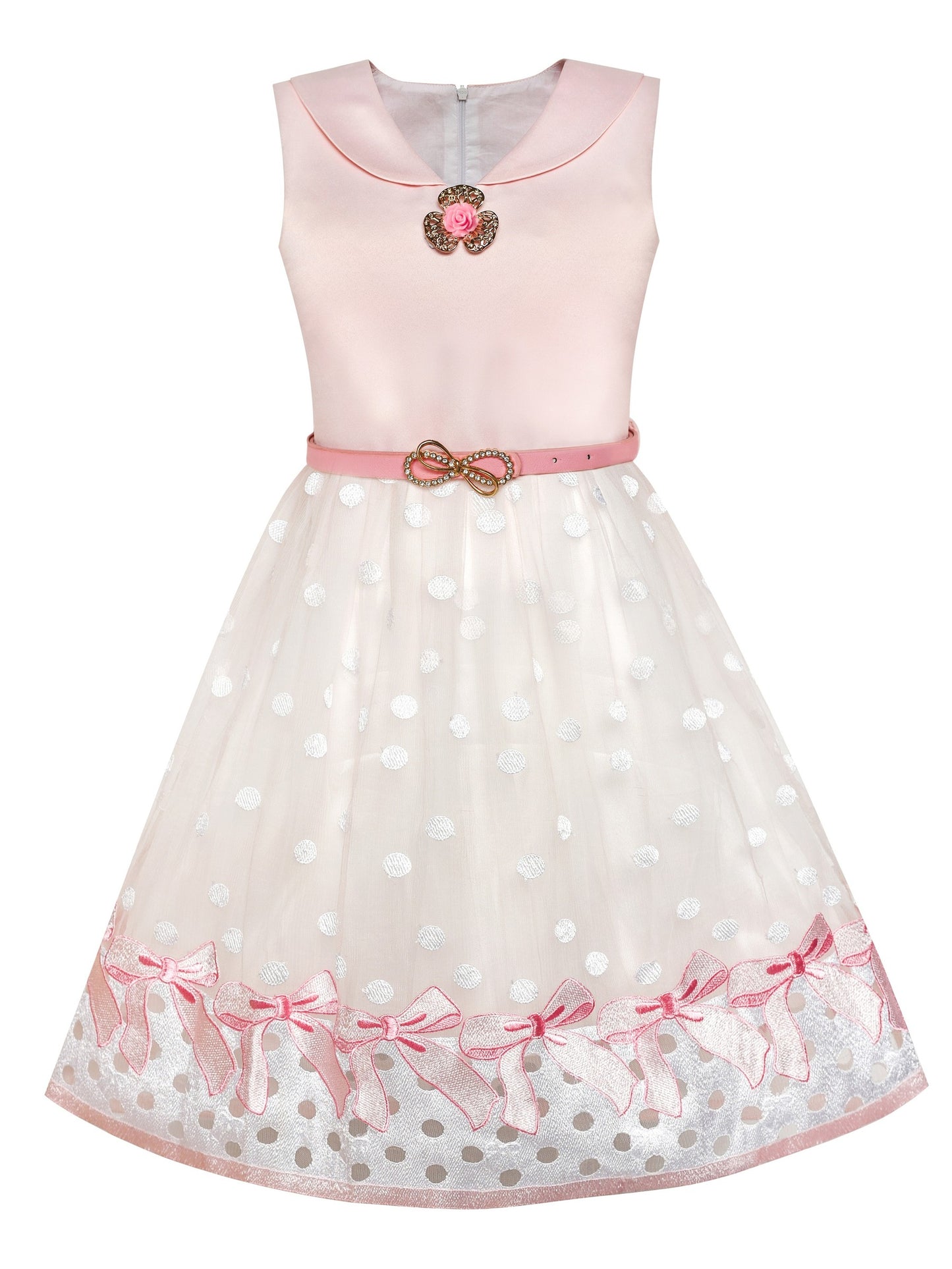 Girls Dress Flower Garden Print Elegant Chinese Style Pink