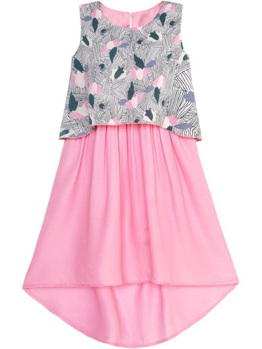 Girls Dress Turn-Down Collar Flower Chiffon Party Black Pink