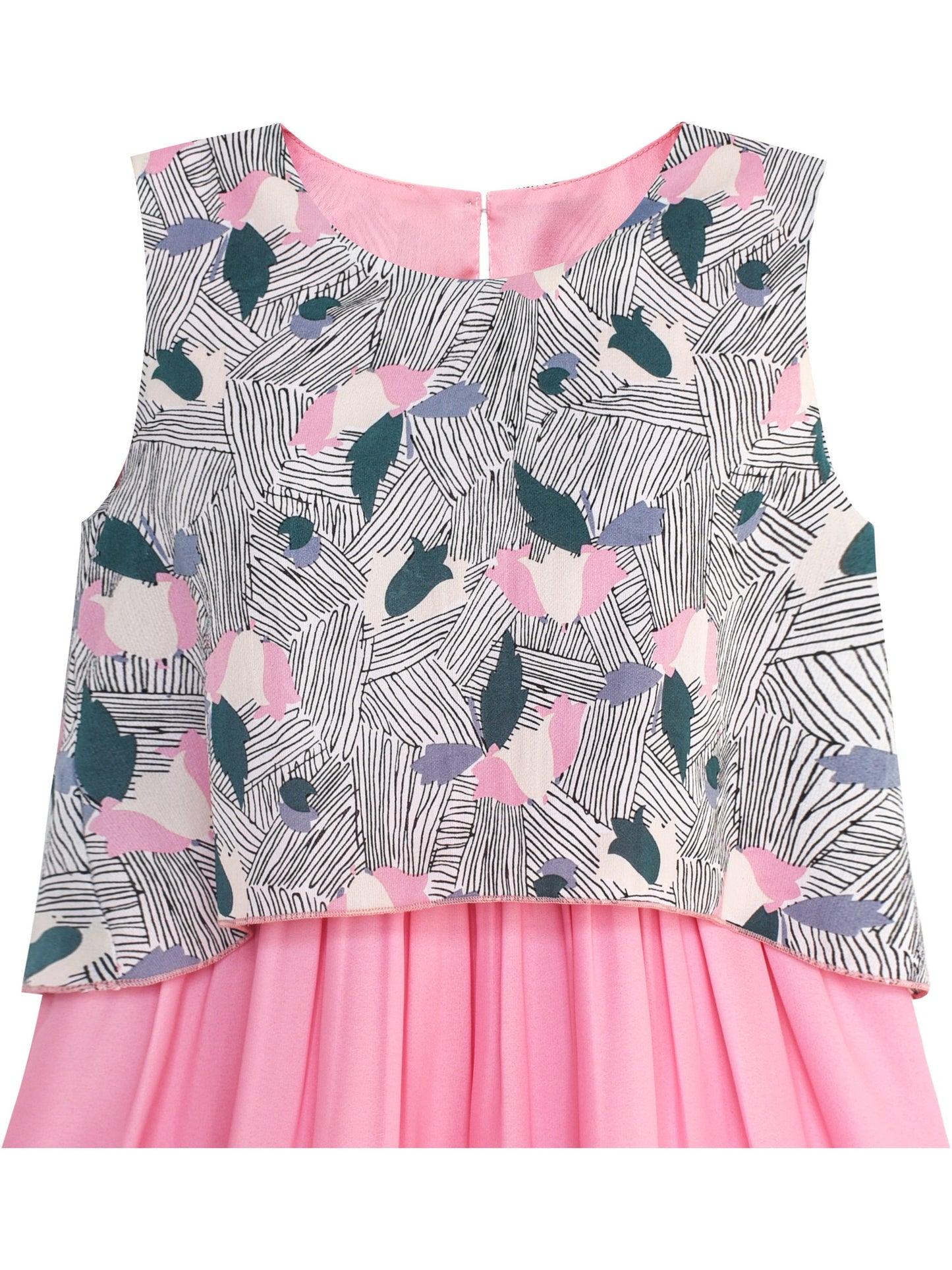 Girls Dress Turn-Down Collar Flower Chiffon Party Black Pink